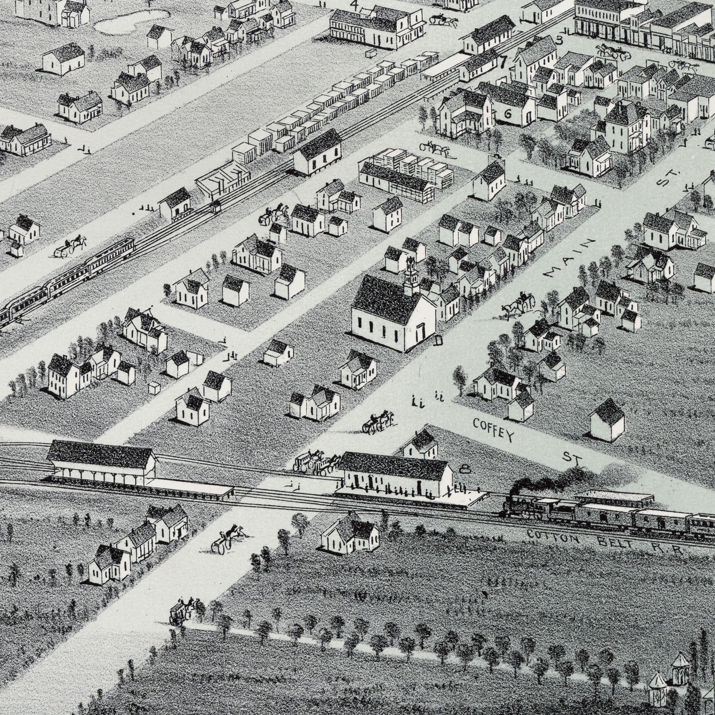 Plano Texas Map 1891 - Vintage Bird's Eye View Historic City Map