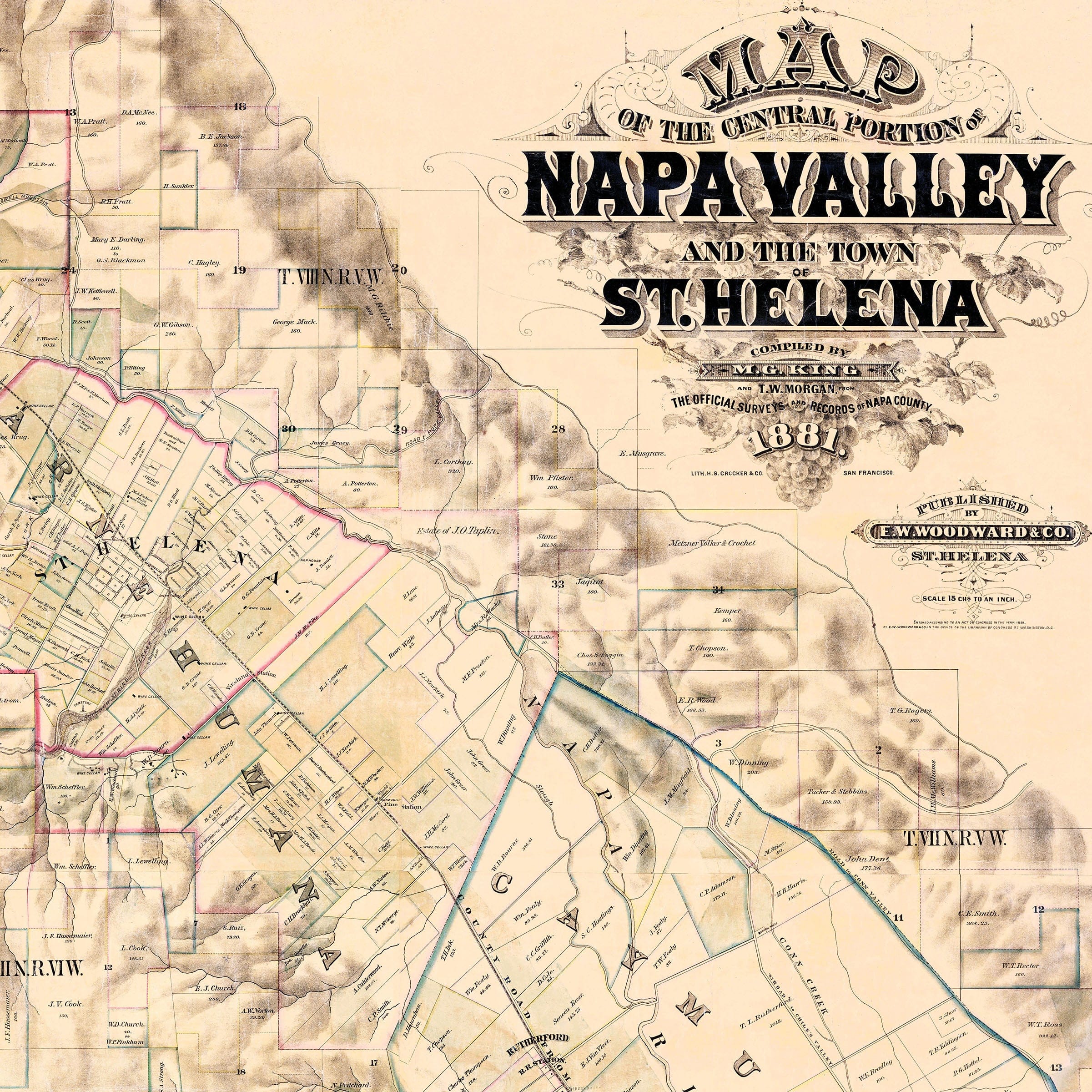Vintage Napa Valley, California Map 1881 - W. F. Jackson Survey - Archive Prints