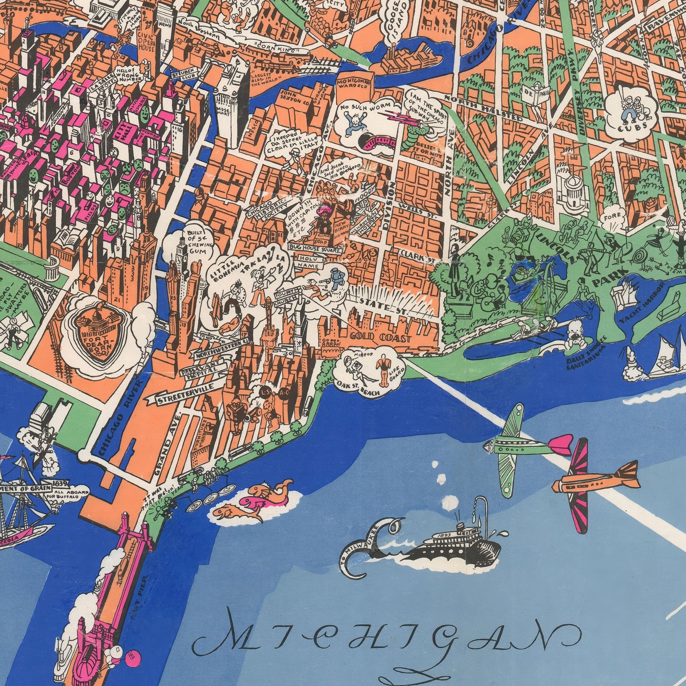 Chicago Illinois Map - Pictorial 1931 Historic City Map