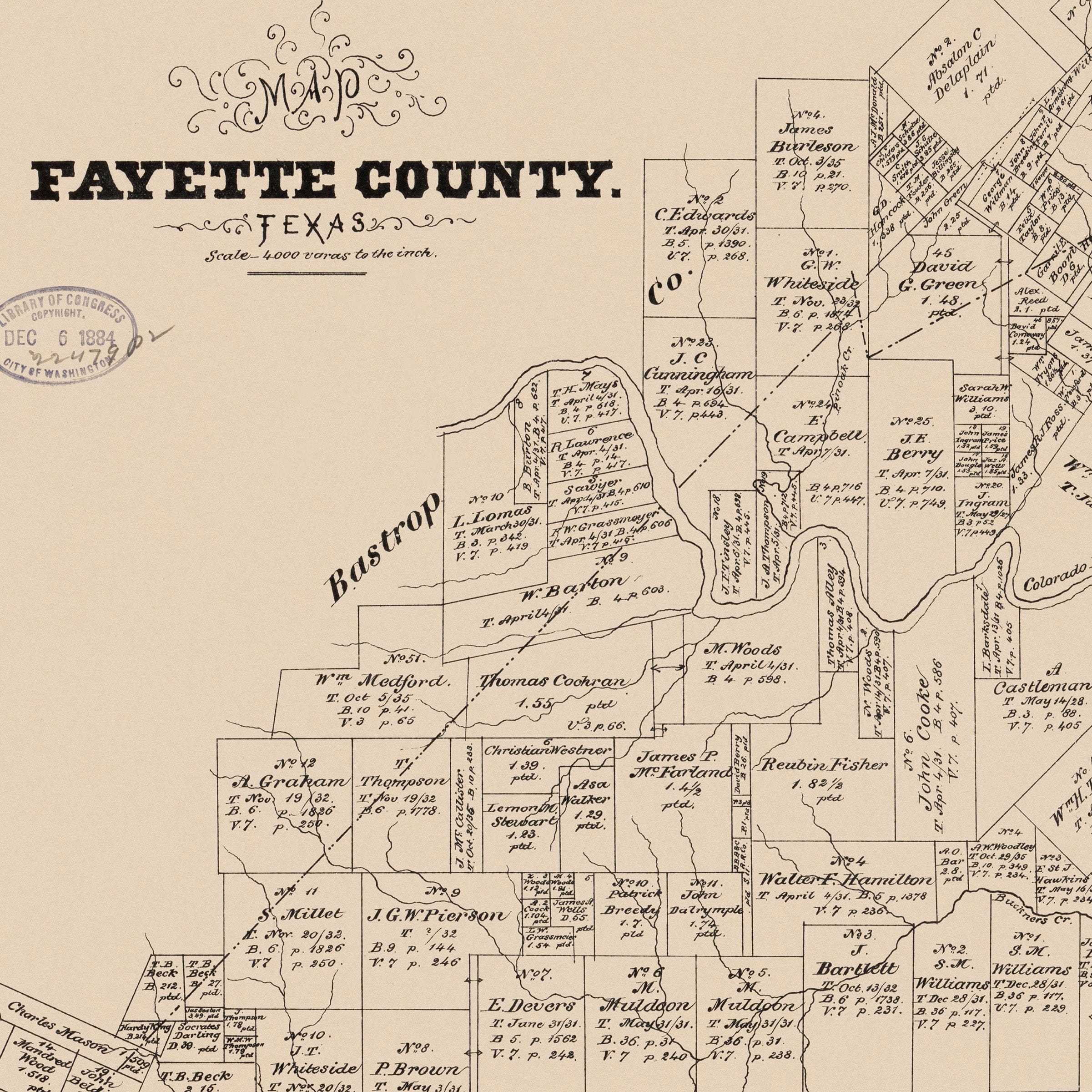 Fayette County Texas Land Ownership Map 1879 - Historical Official Map - Archive Prints