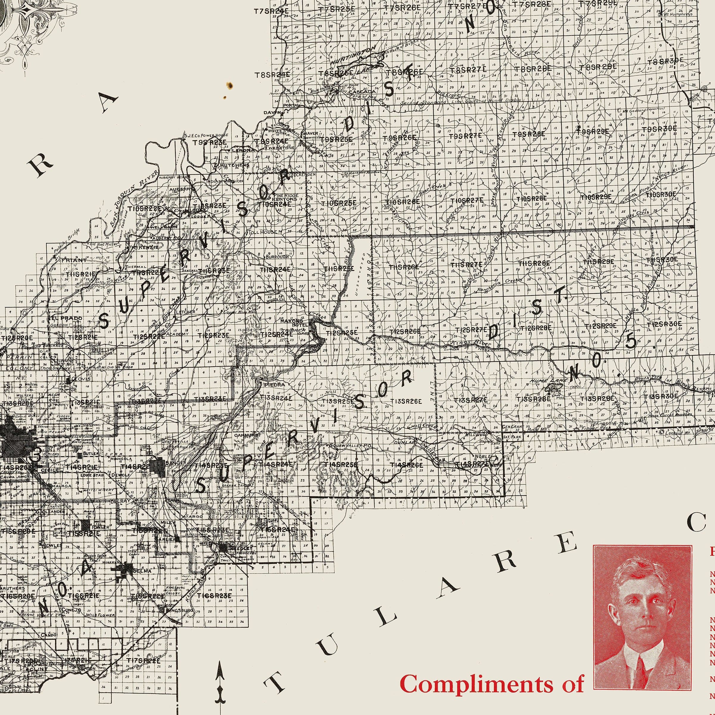 Fresno County, California Map 1914 - Agricultural Survey - Archive Prints