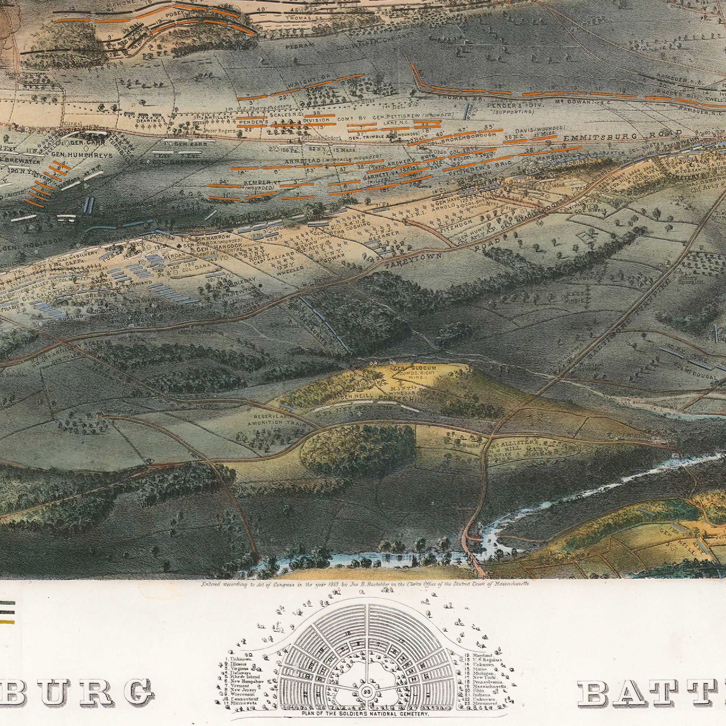 Gettysburg Battlefield Map 1863 - Civil War Historic Battle Map John Bachelder