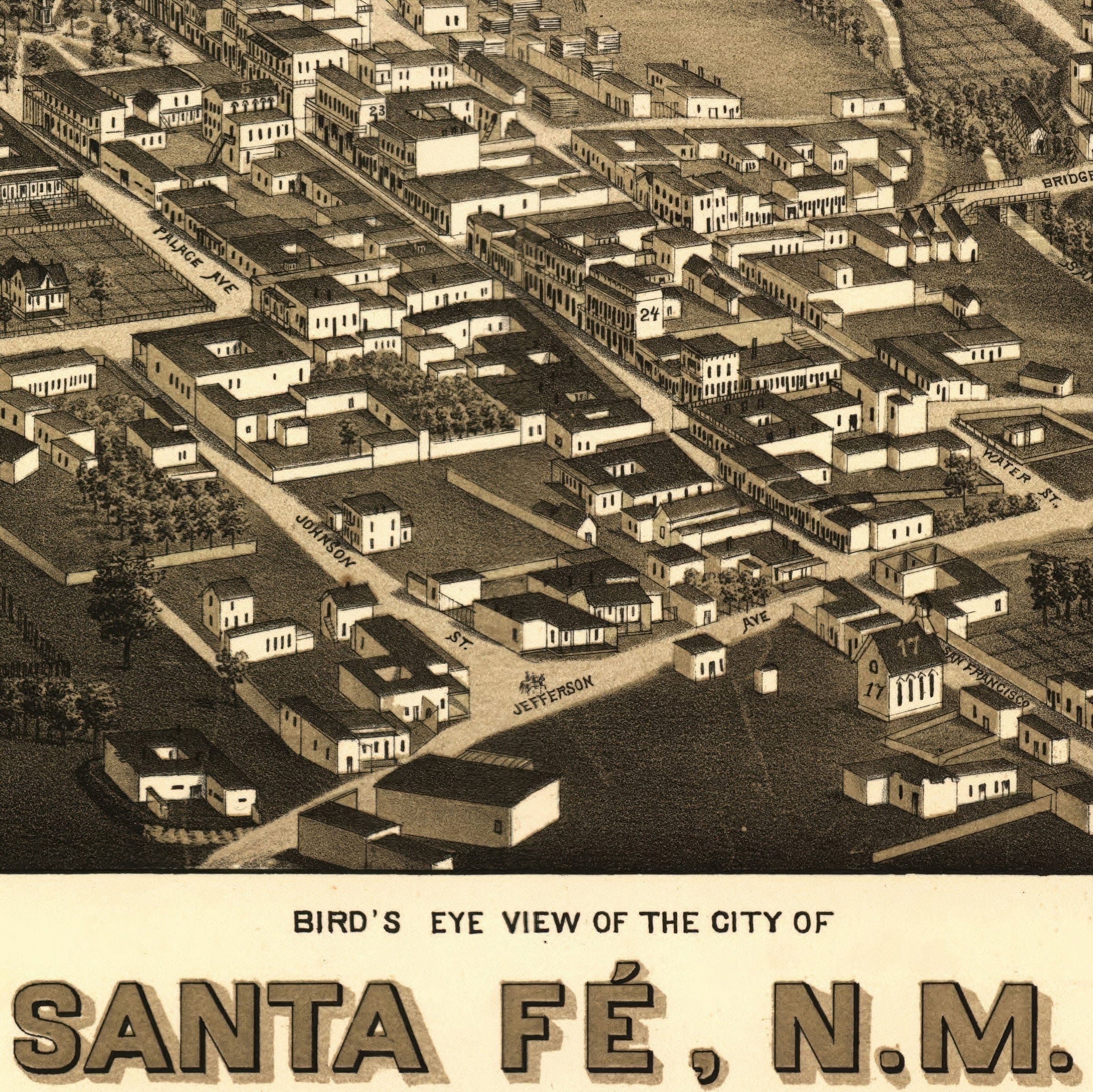 Vintage Santa Fe, New Mexico Map 1882