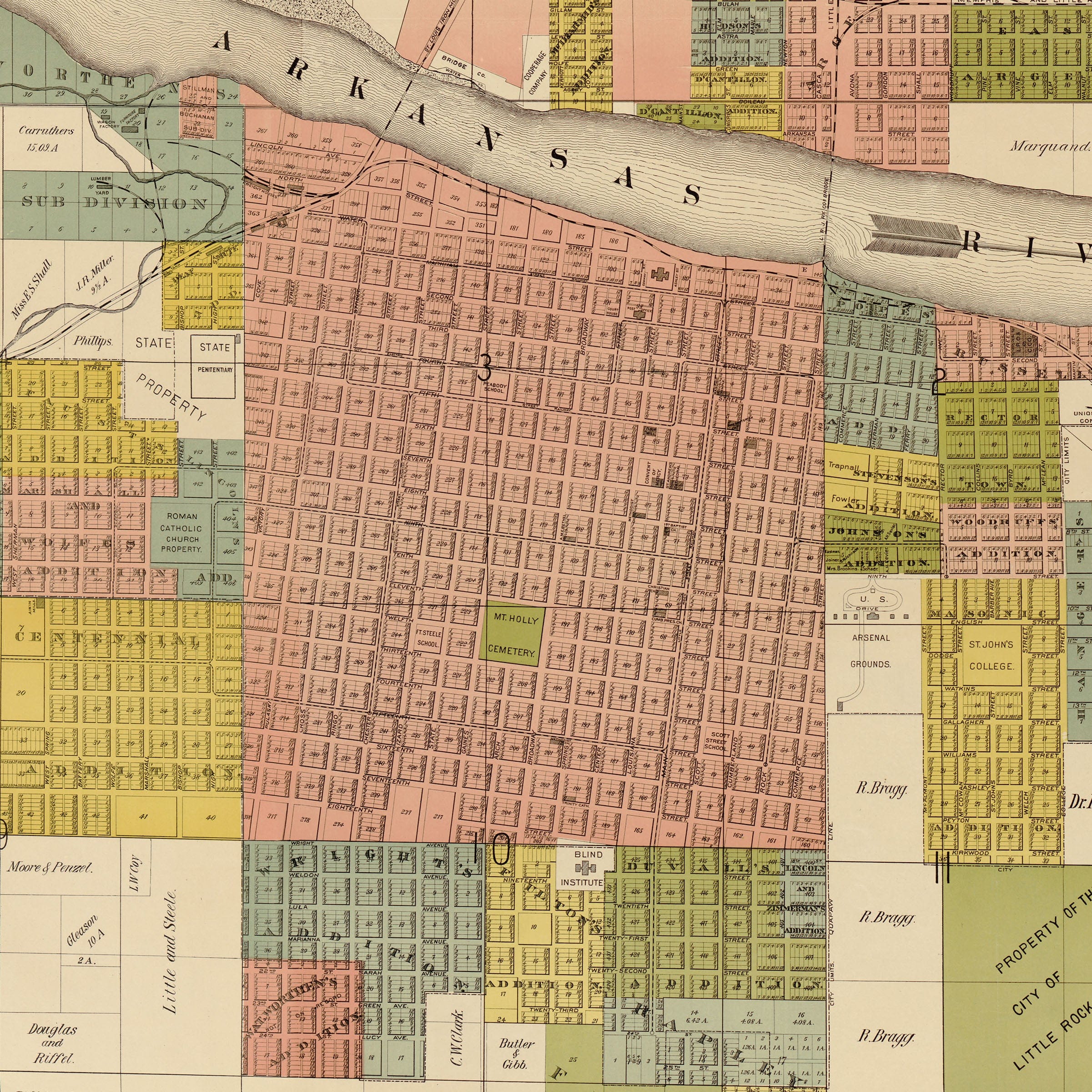 Little Rock & Argenta, Arkansas Map 1888 - Archive Prints