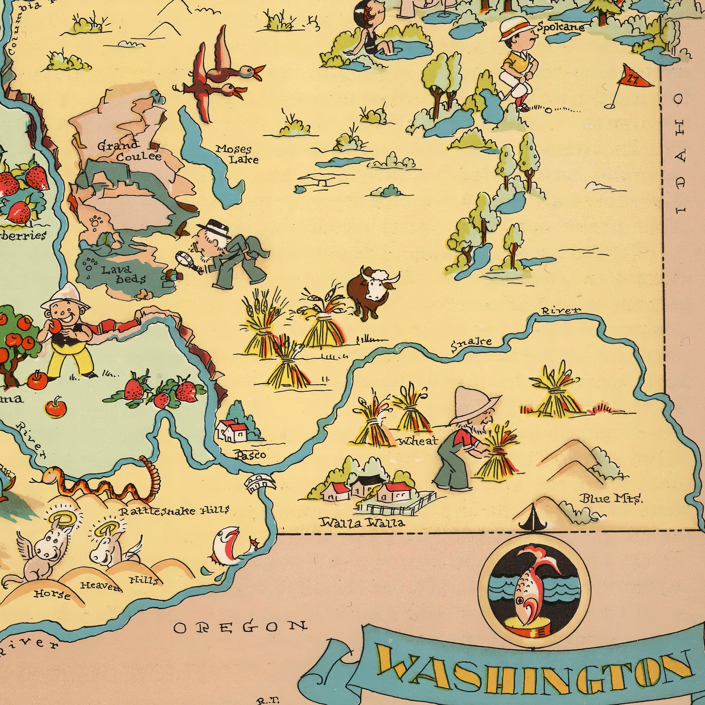 Washington State Map - 1935 Pictorial Journey Through the Evergreen State - Archive Prints