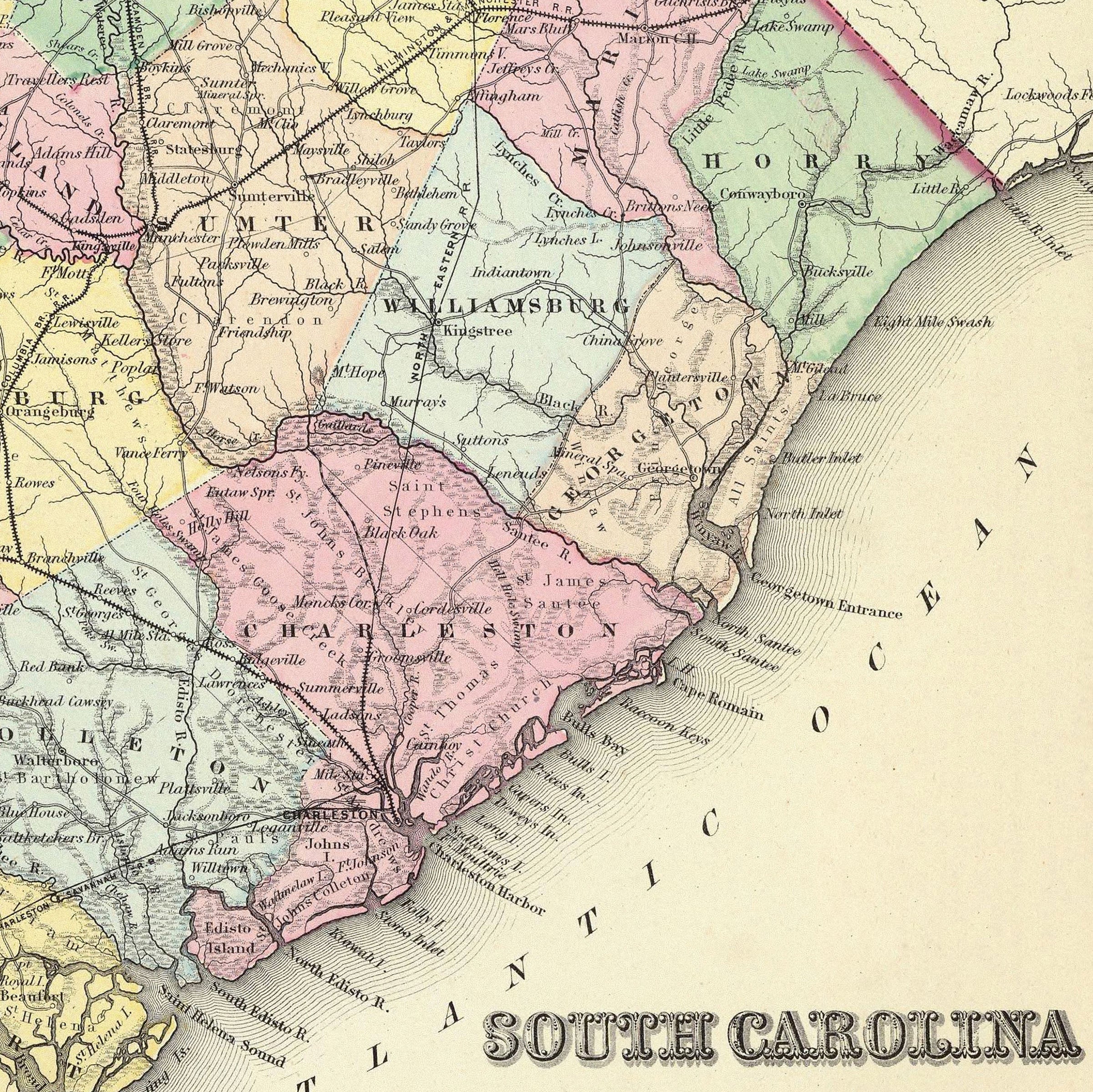 South Carolina Map - Vintage 1856 Colton Historical Map with Charleston Harbor