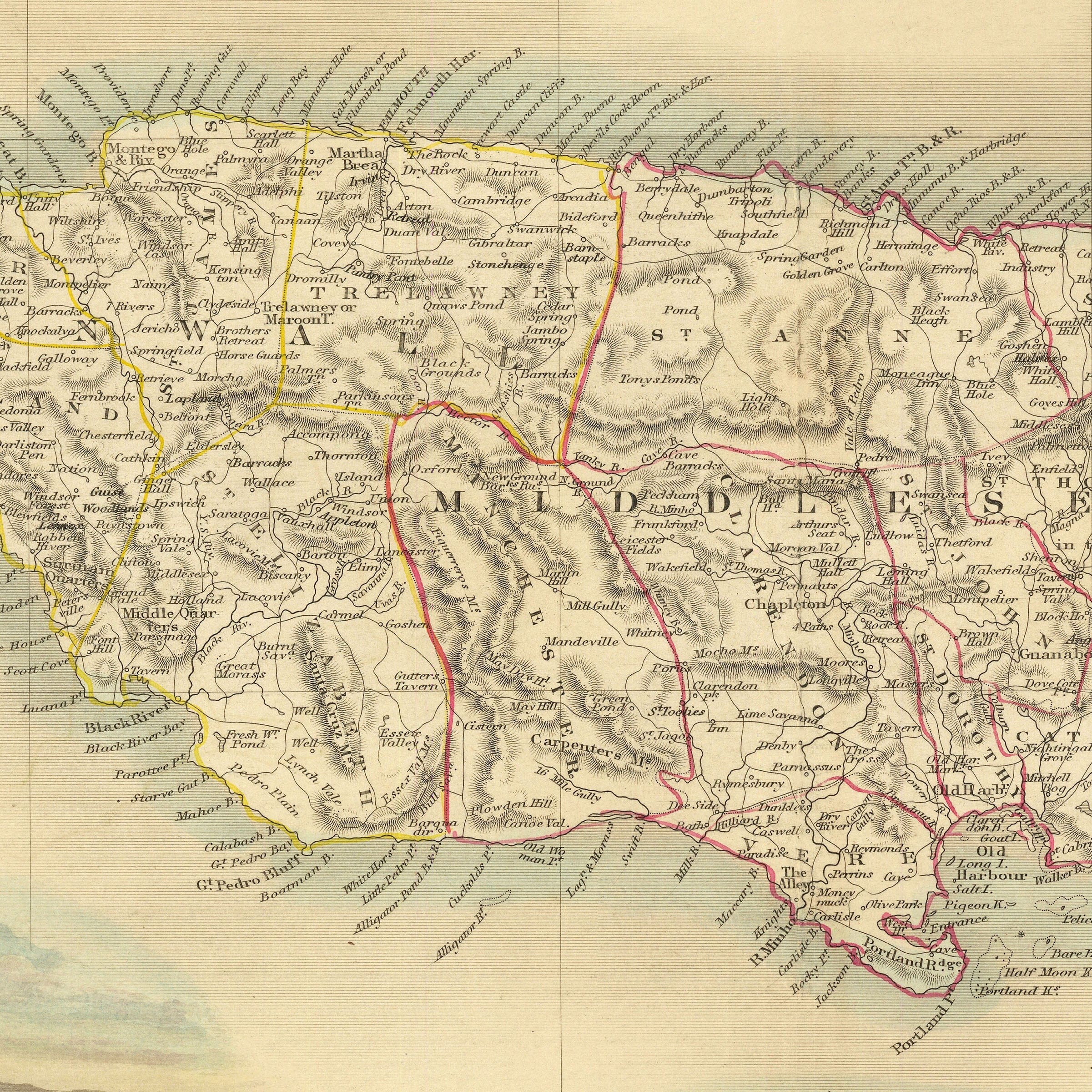 Jamaica Map 1851 - Archive Prints