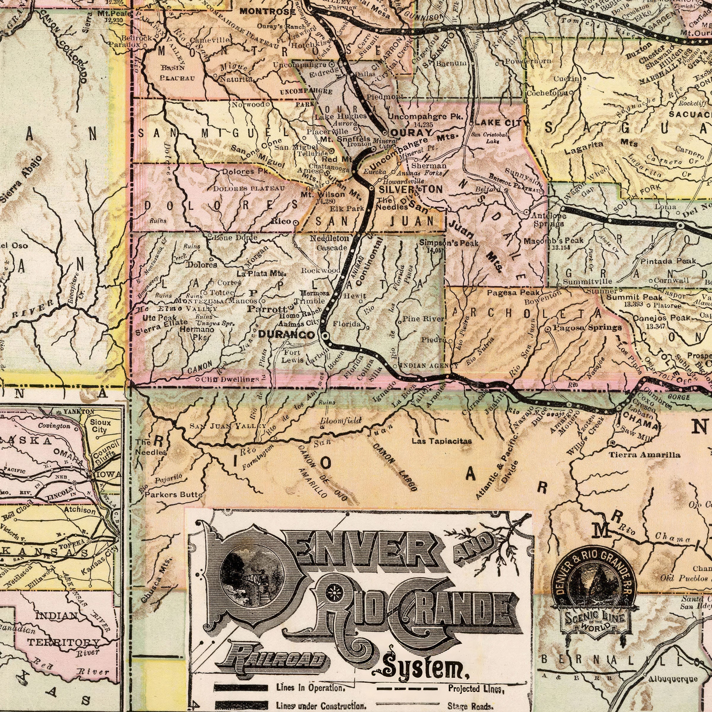 Denver and Rio Grande Railroad System (1883) - Historic Railroad Map
