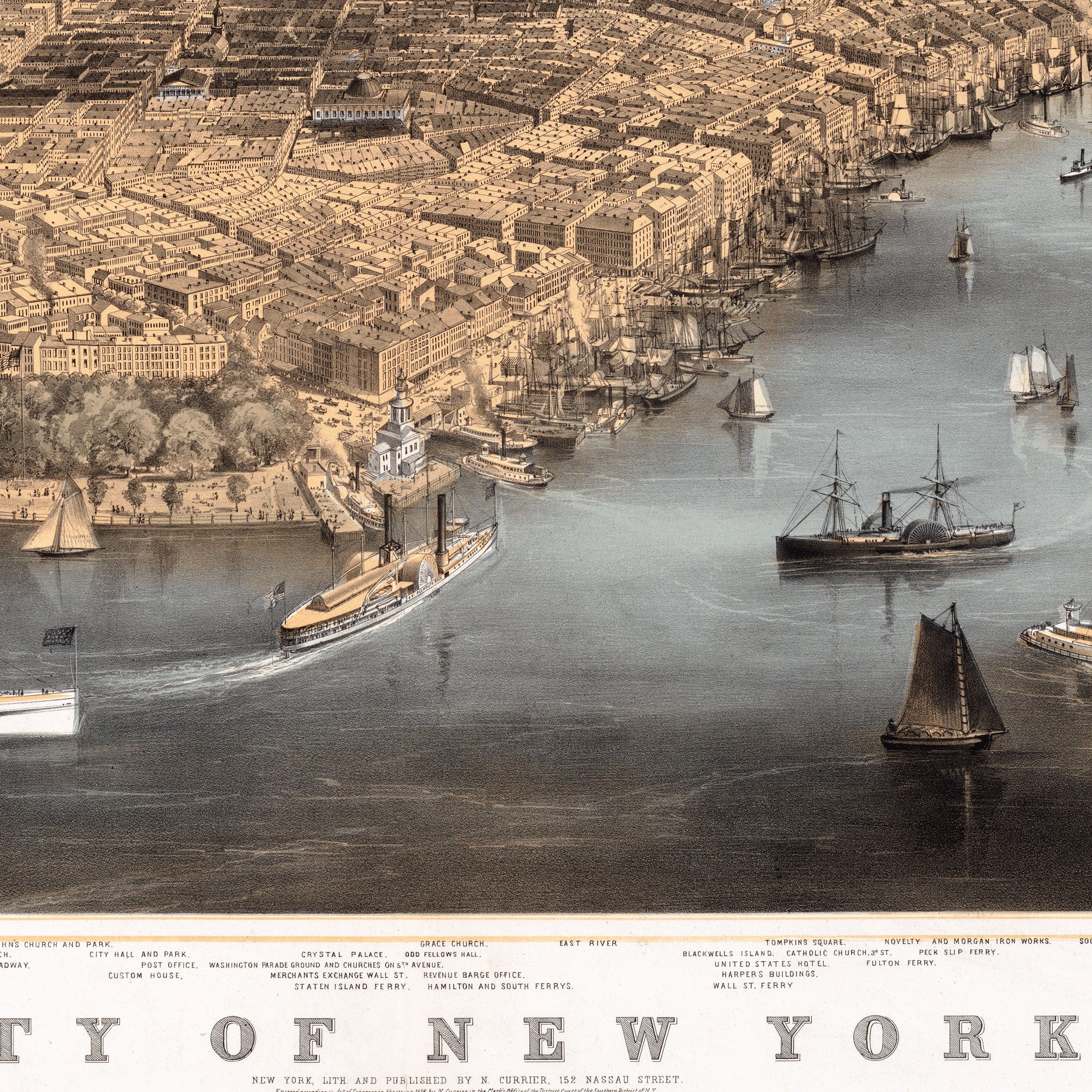 Vintage New York City Map - 1856 Currier & Ives Lithograph for Collectors