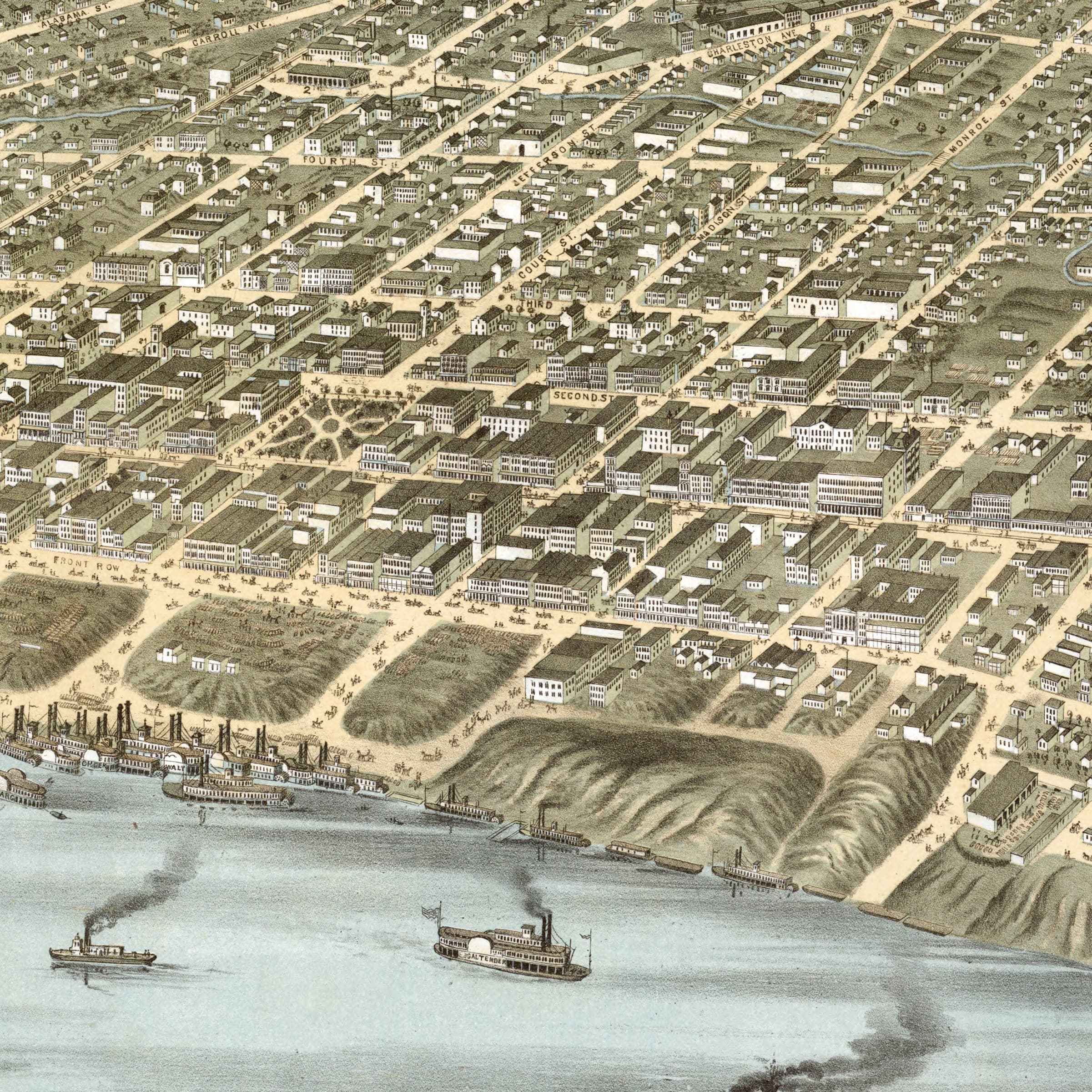 Memphis Tennessee Map - Bird's-Eye View of 1870 Historic River City - Archive Prints