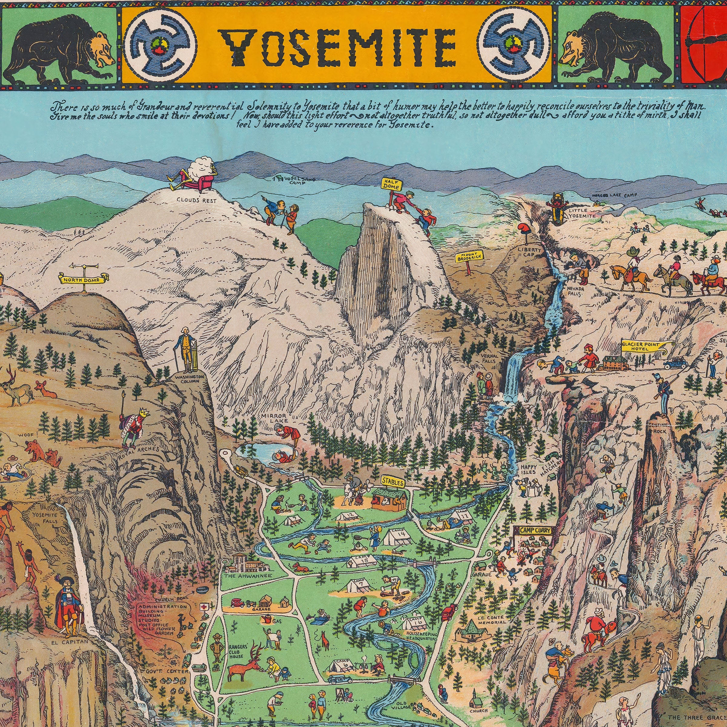 Yosemite National Park Map 1931 - Vintage Jo Mora Pictorial Illustrated Map