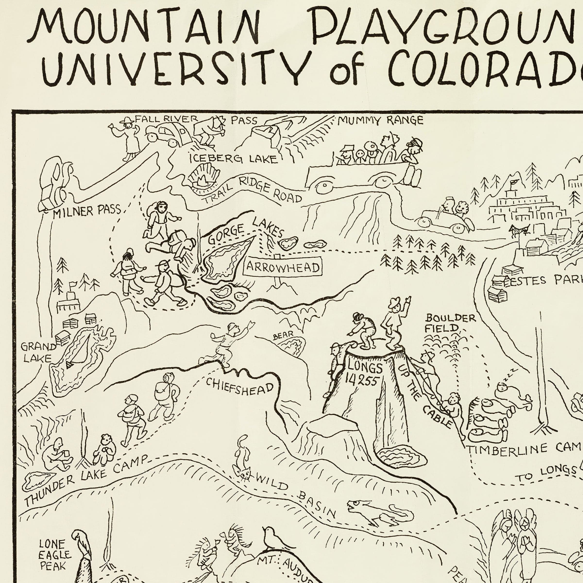 Mountain Playground of the University of Colorado 1940 - University of Colorado Fantastical Map - Archive Prints