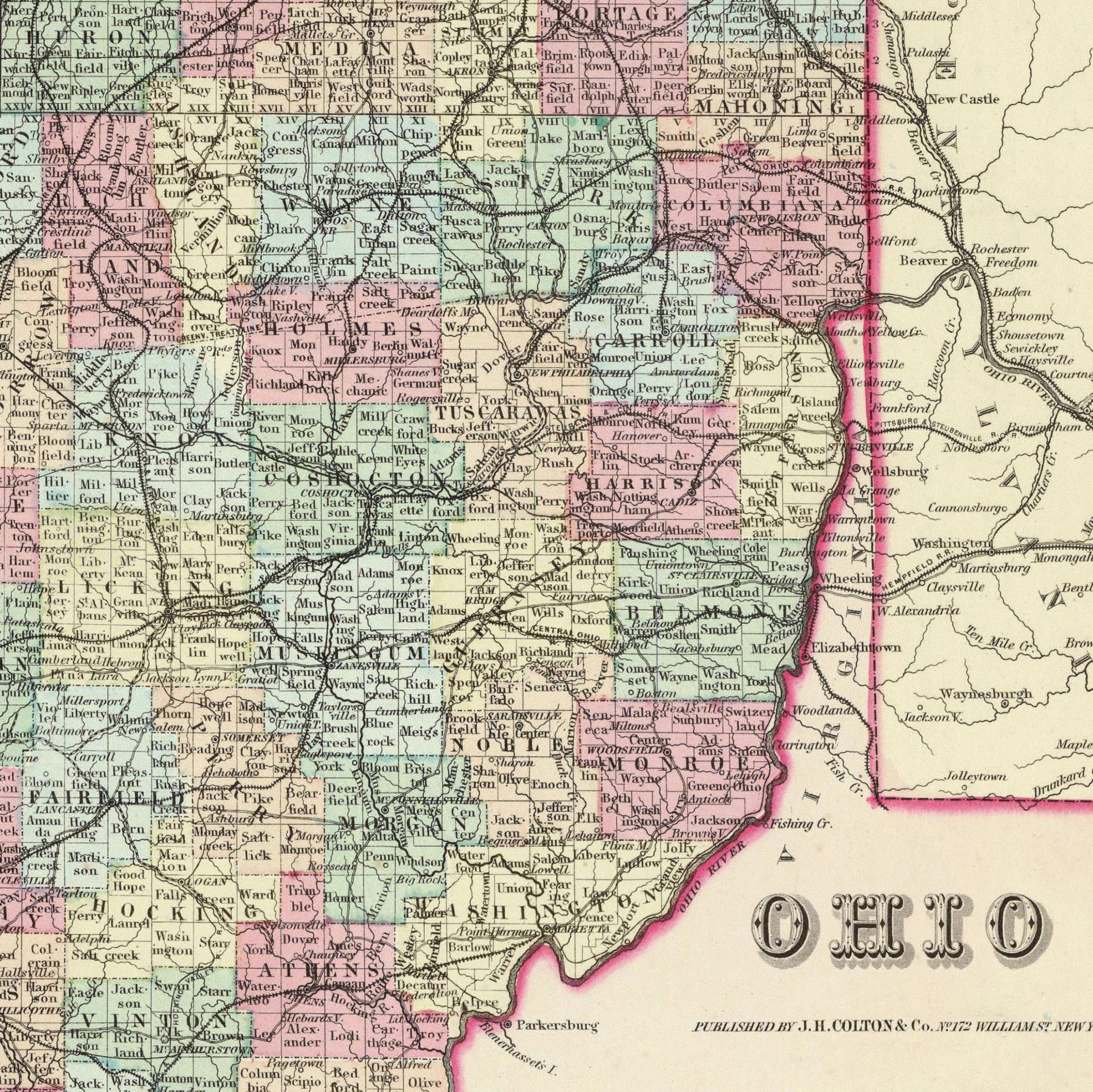 Ohio Map - Vintage 1856 Colton Historical Map with Cleveland Vicinity
