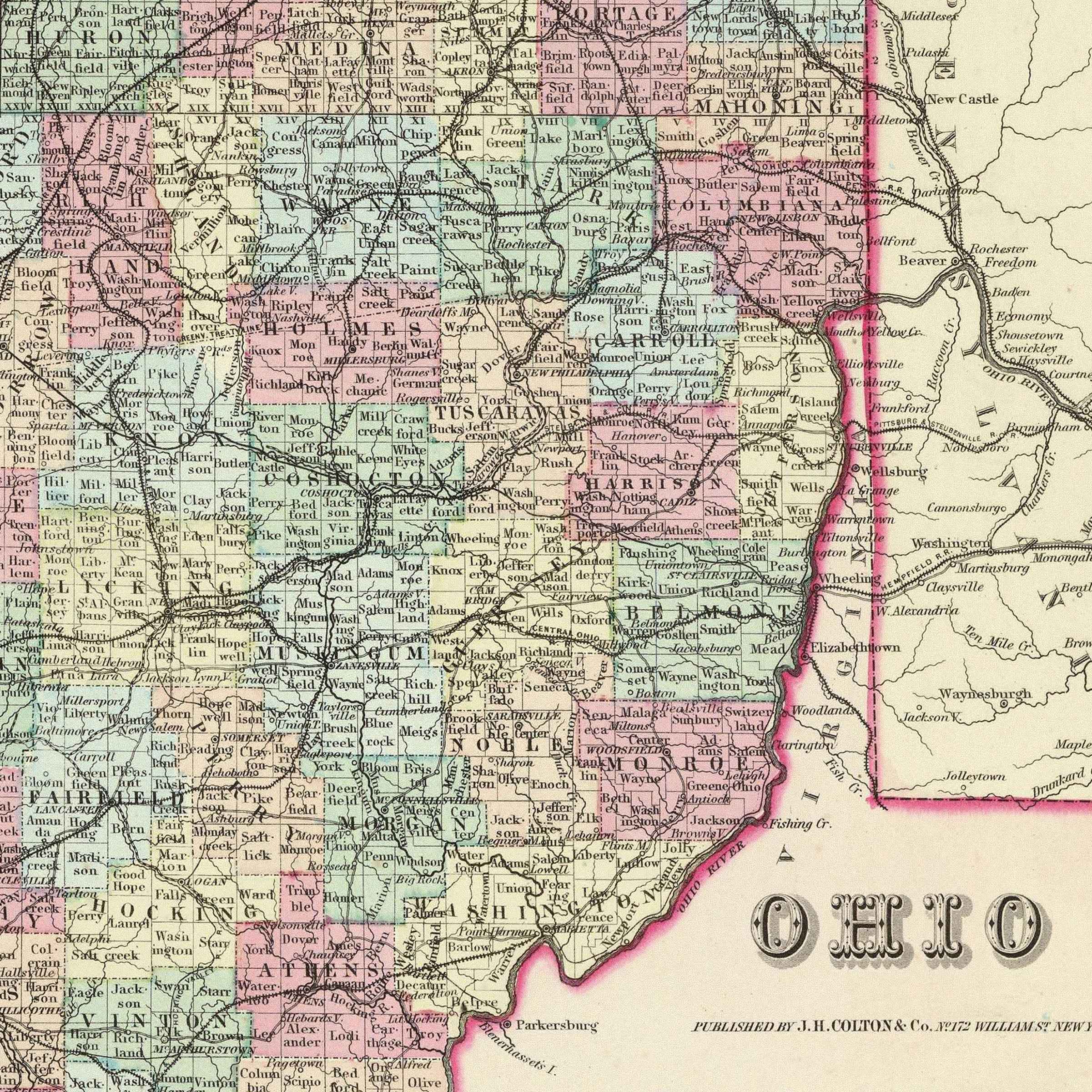 Ohio Map - Vintage 1856 Colton Historical Map with Cleveland Vicinity