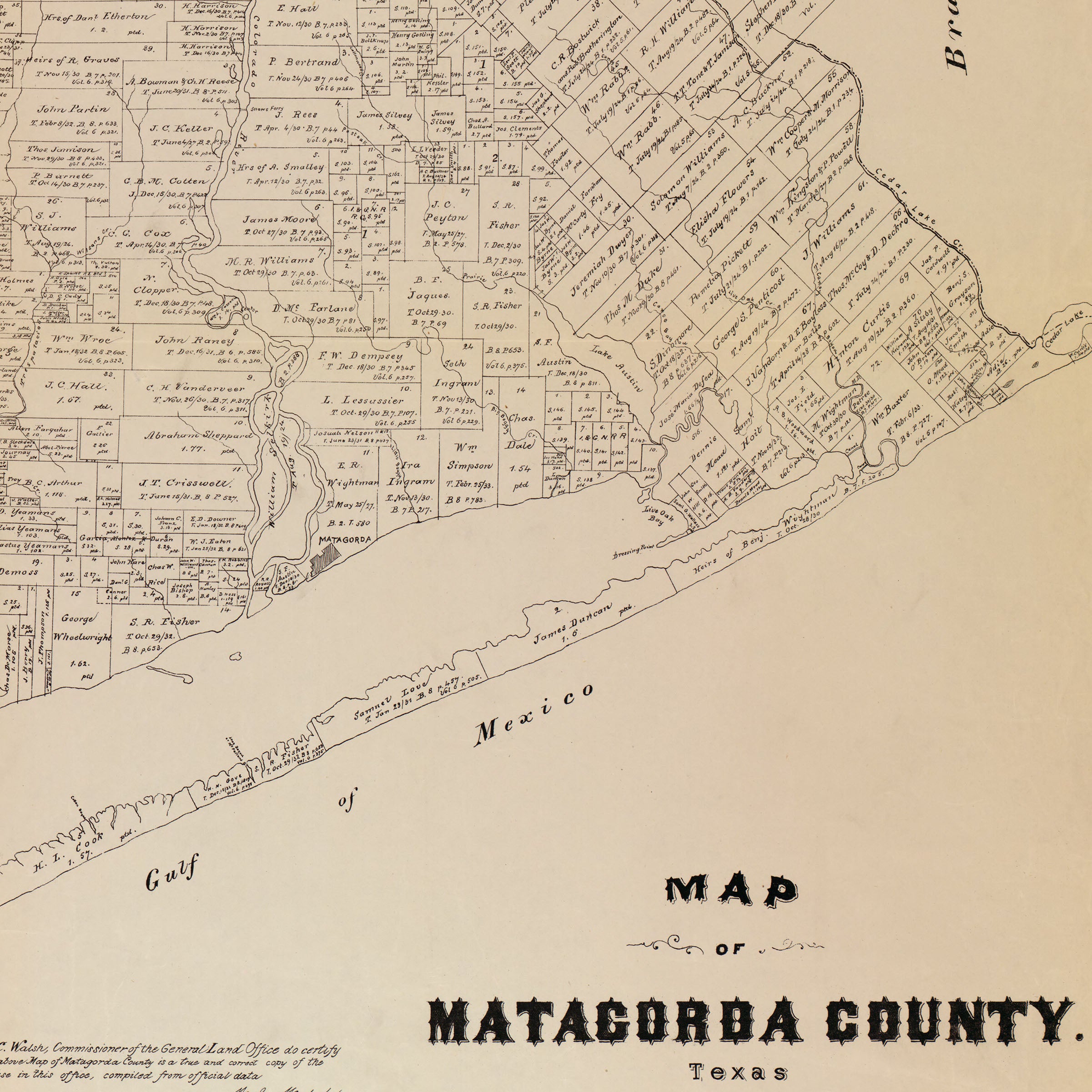 Matagorda County Map - Vintage 1879 Texas General Land Office Map