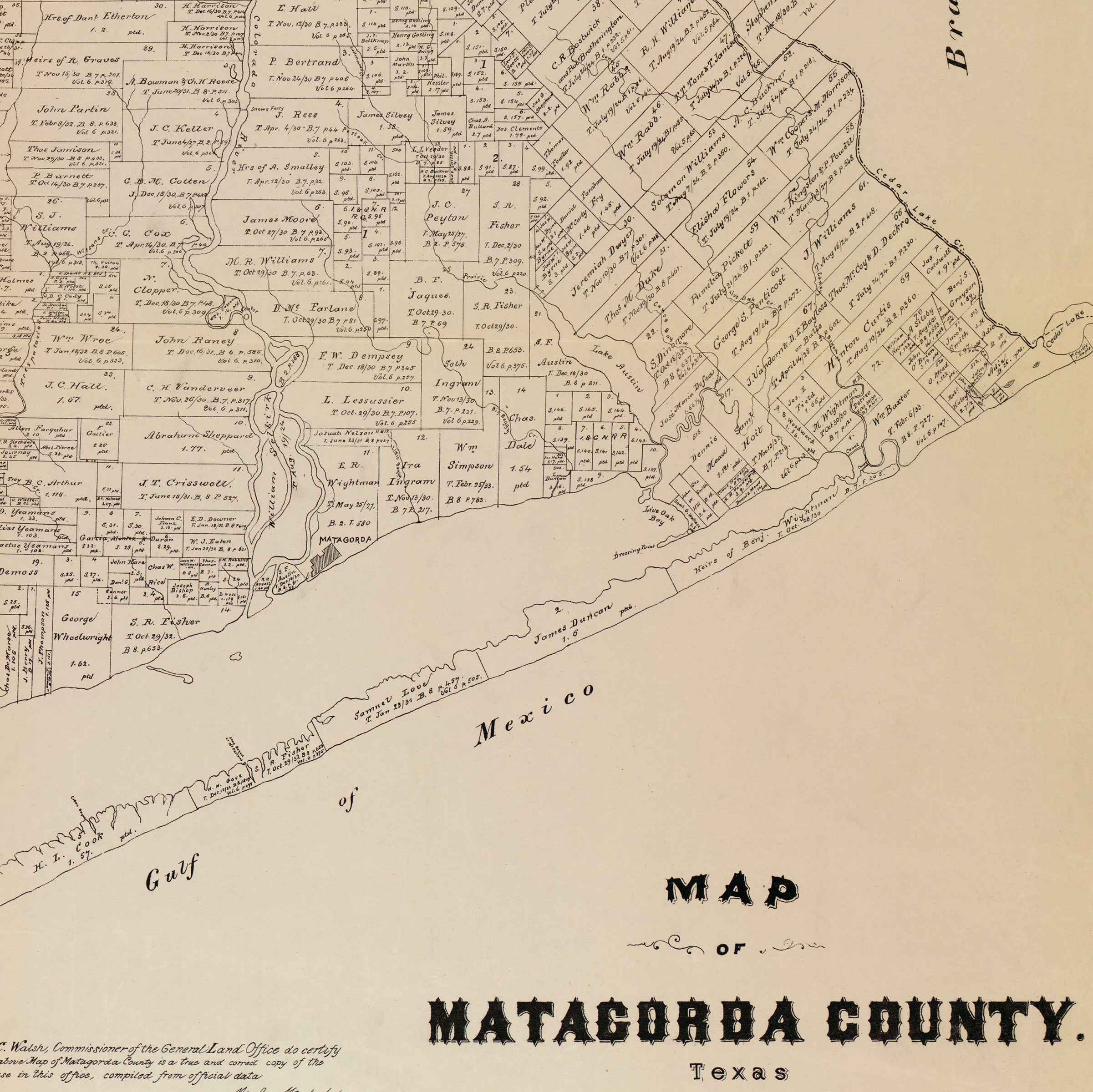 Matagorda County Vintage Map - 1879 Texas General Land Office Artwork
