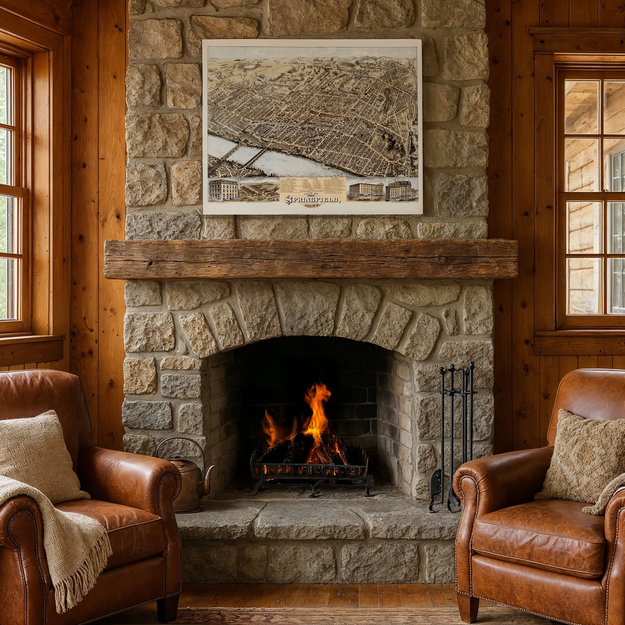 Springfield, Massachusetts Vintage Map 1875 - Bird's Eye View - Archive Prints