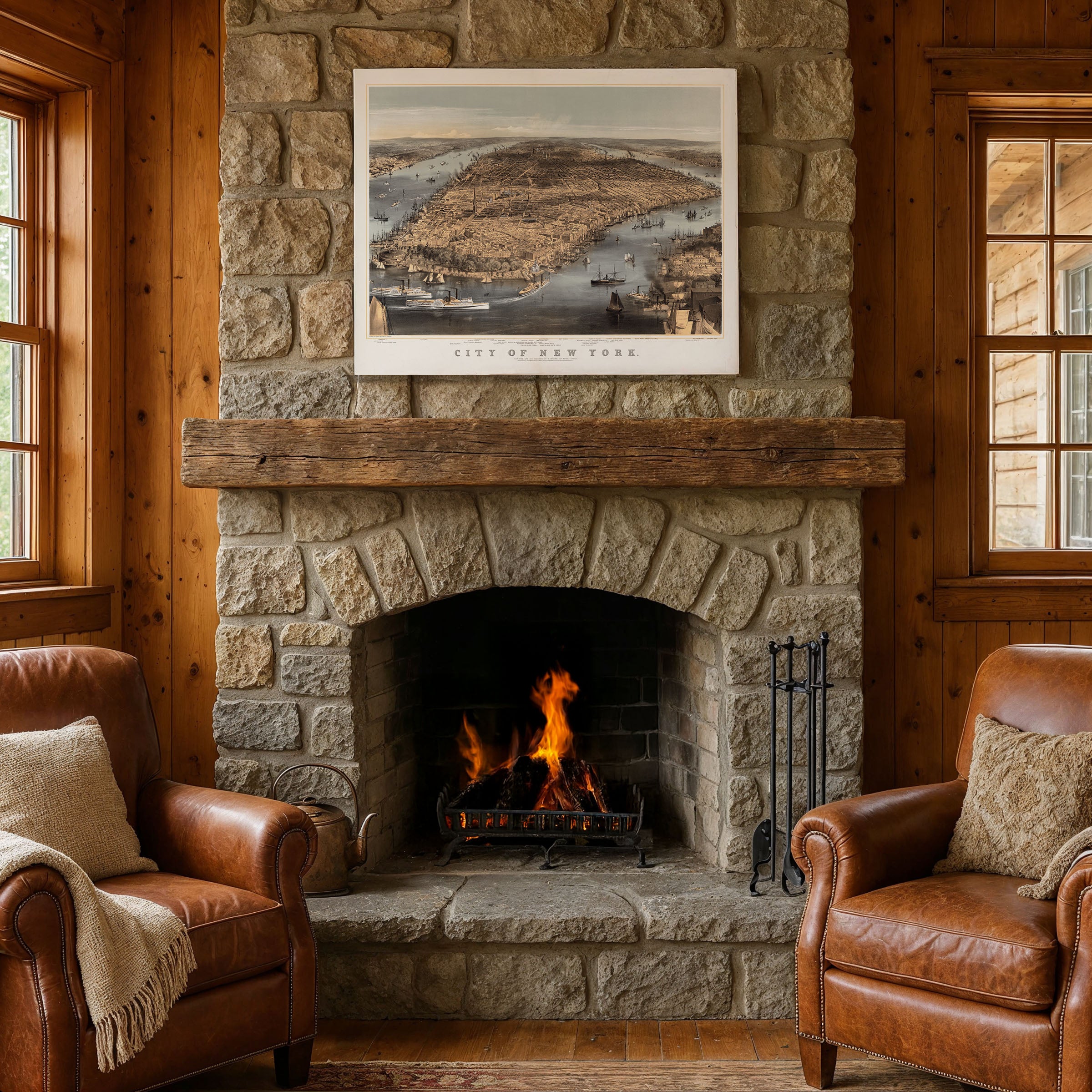 New York City Map - Vintage 1856 Currier & Ives Lithograph