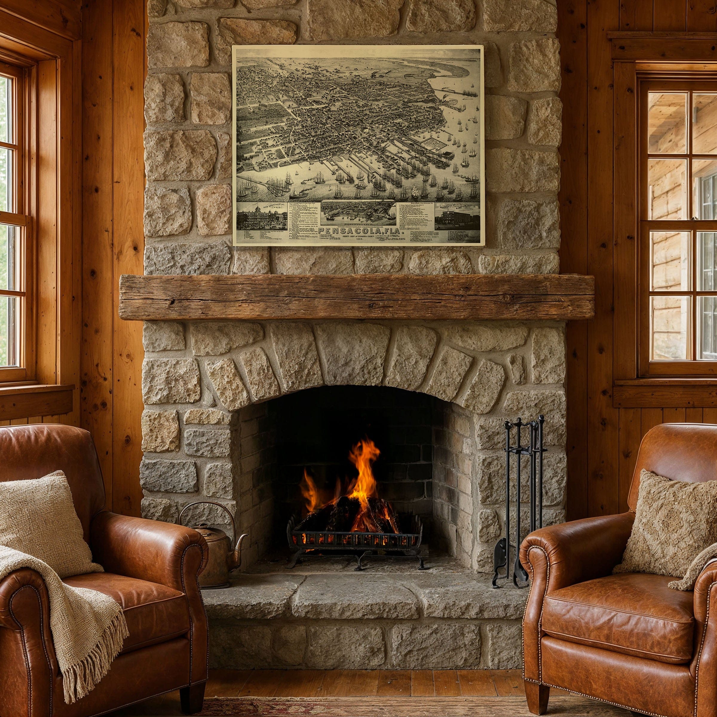 Pensacola, Florida Map - 1885 Bird's-Eye View Historic Gulf Coast Map - Archive Prints