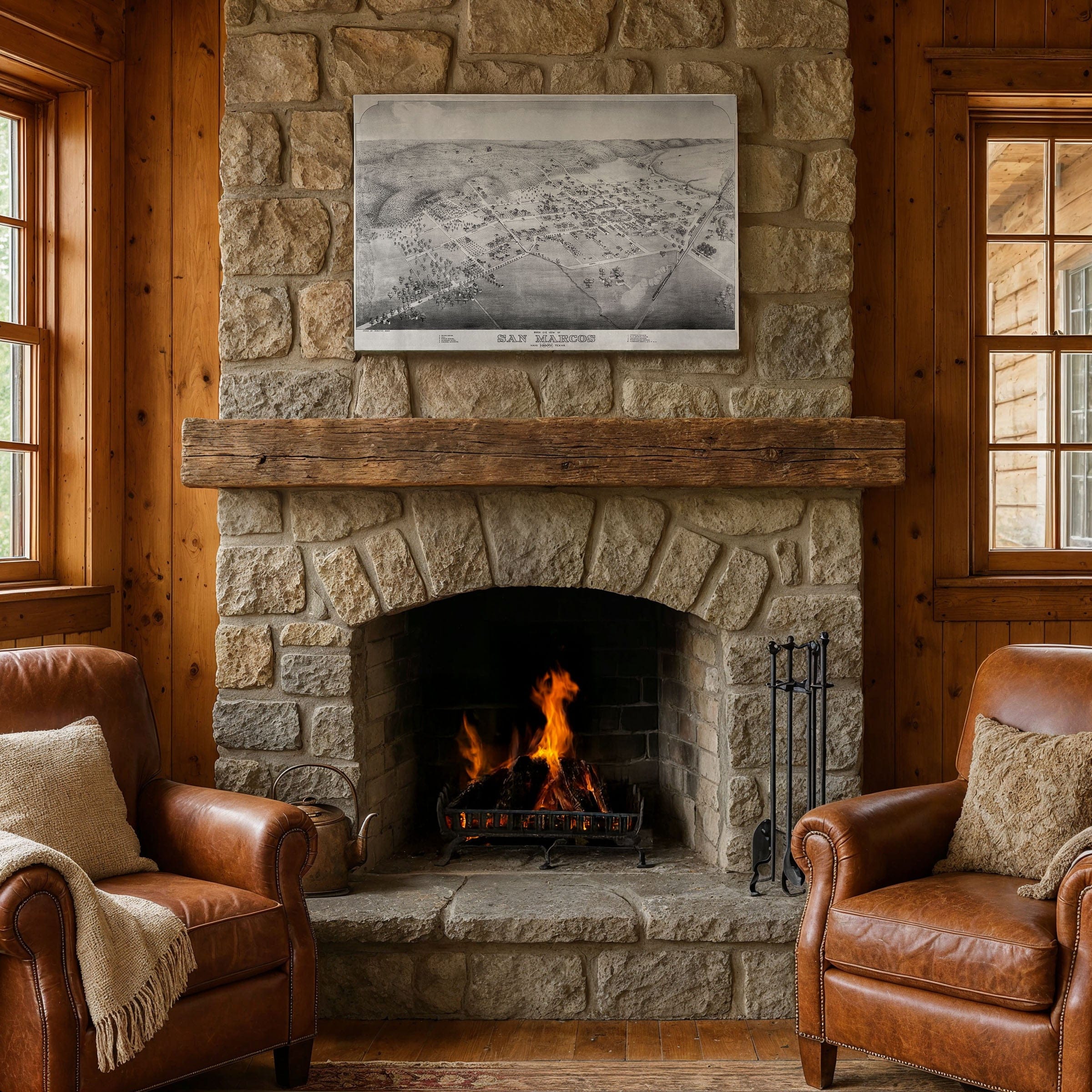 San Marcos Vintage Map - 1881 Bird's-Eye View of Texas - Archive Prints