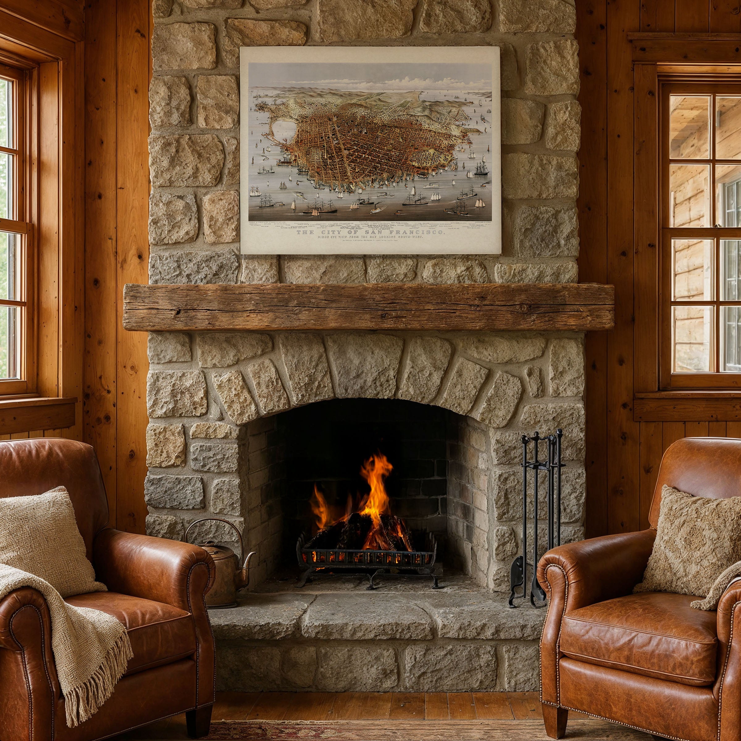 1878 San Francisco Bird's‑Eye Map • Restored Vintage Wall Art