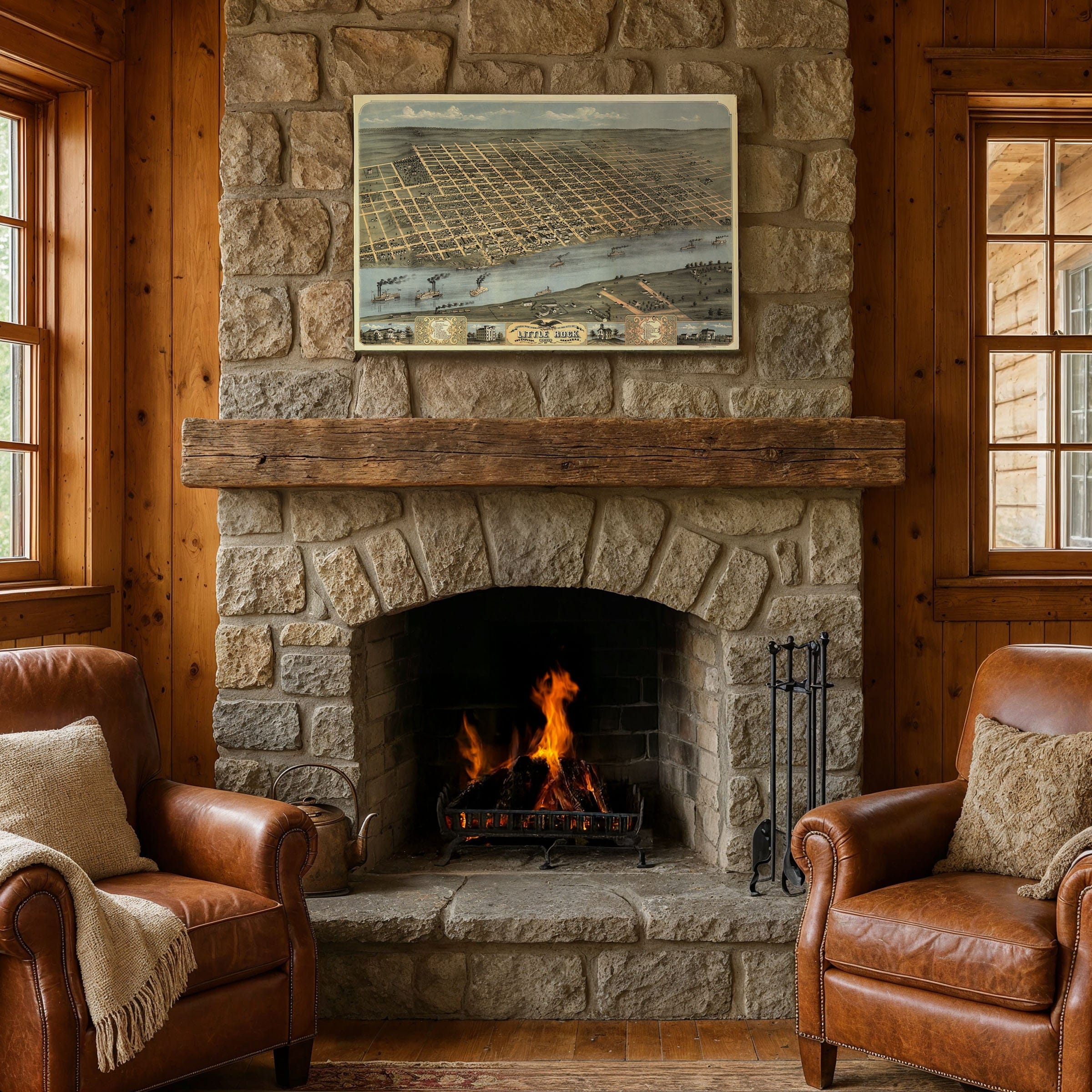 Little Rock Arkansas Historic Map - 1887 Perspective View of the City - Archive Prints