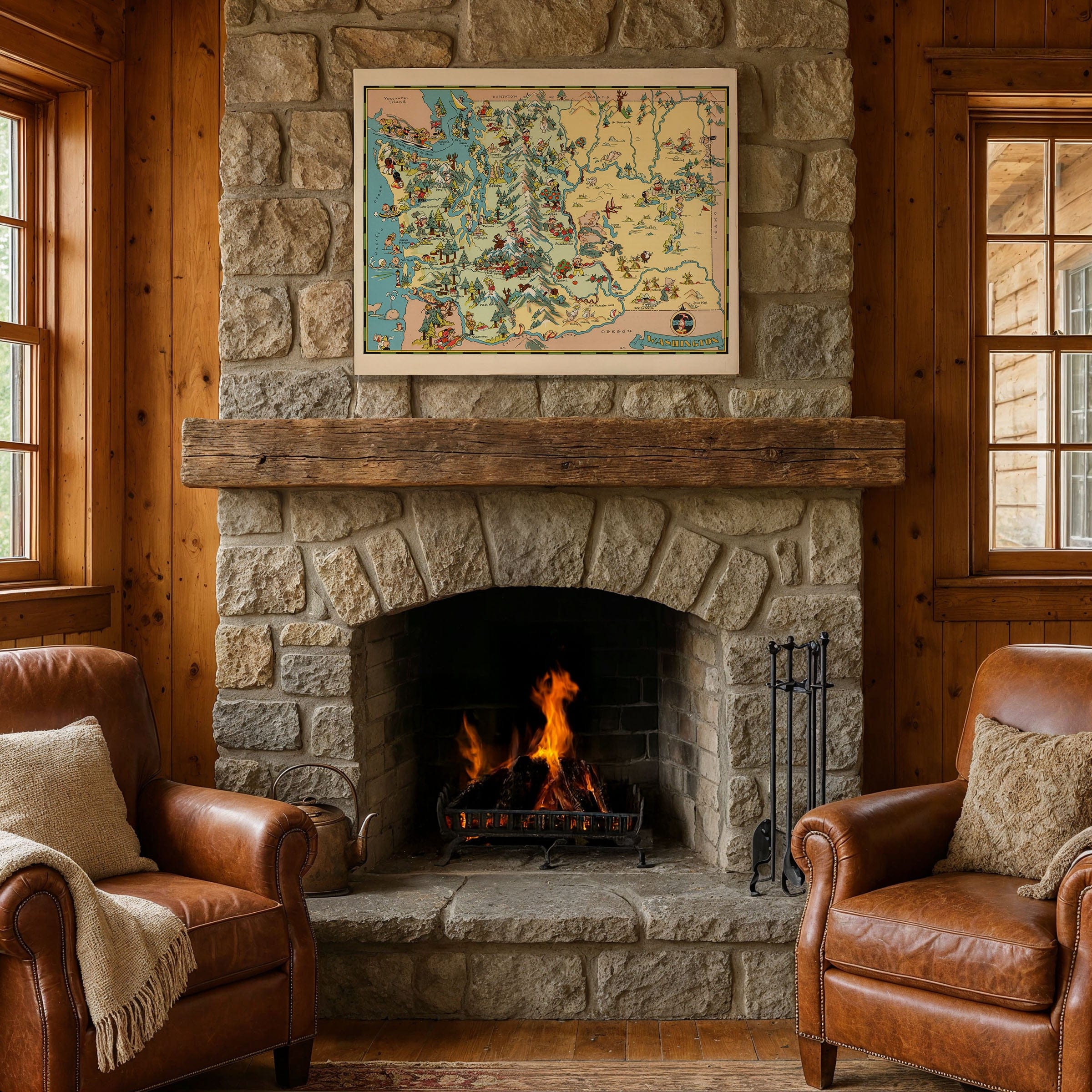 Washington State Map - 1935 Pictorial Journey Through the Evergreen State - Archive Prints