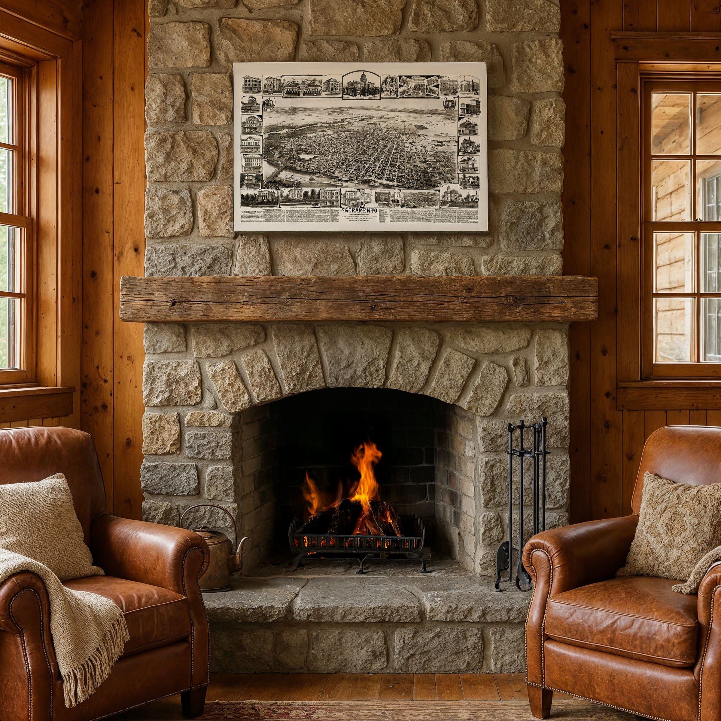 Sacramento 1890s Vintage Map - Bird's Eye View of California State Capitol - Archive Prints