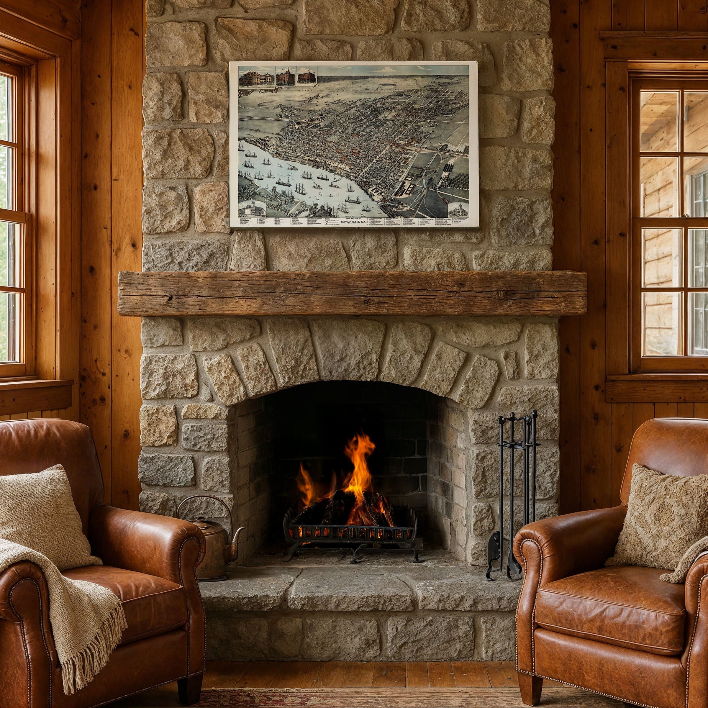 Savannah Georgia Historic Map - 1888 Bird's-Eye View of the City