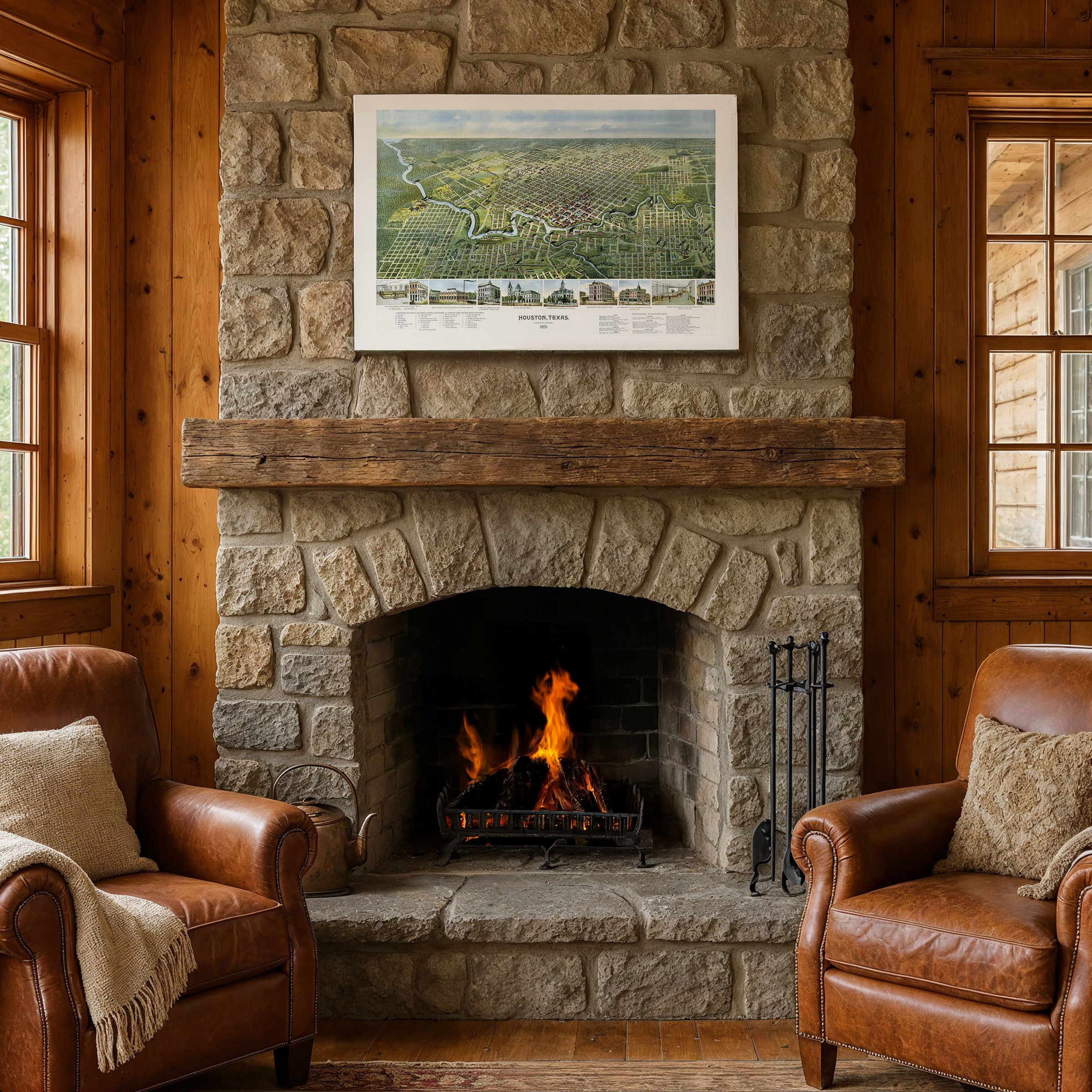 Houston Map - Vintage 1891 Koch Historical City Map