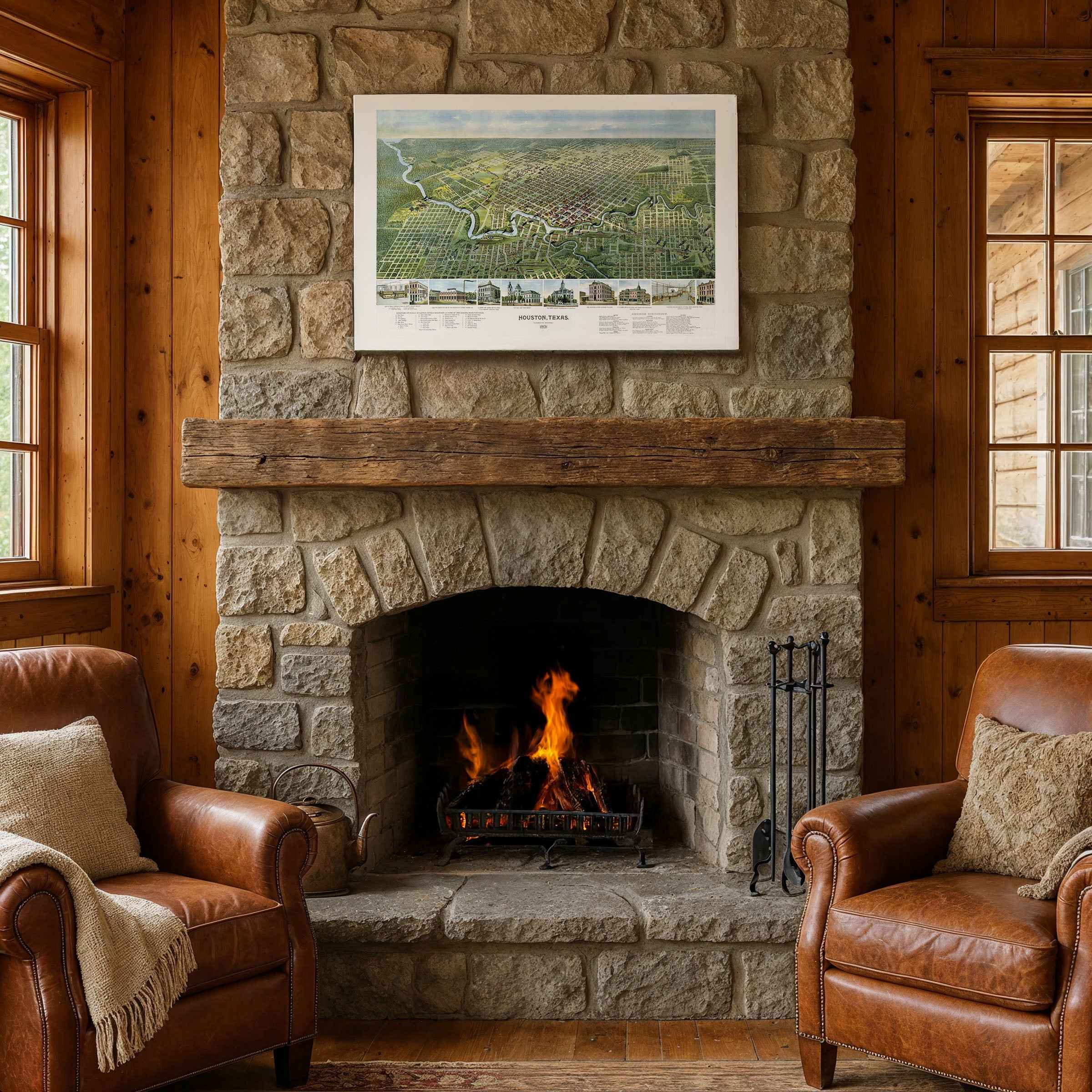 Houston Vintage City Map - 1891 Koch Historical Map of Houston