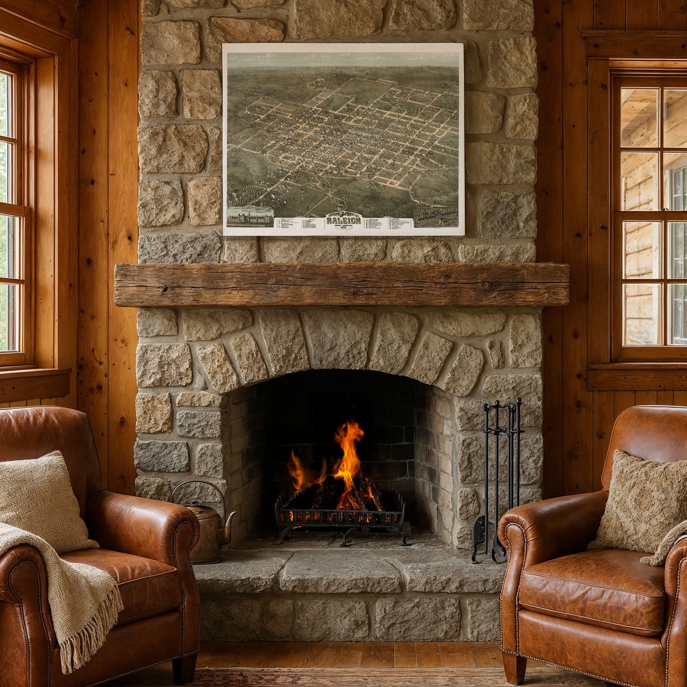 Raleigh, North Carolina Vintage Map 1872 - Bird's Eye View - Archive Prints