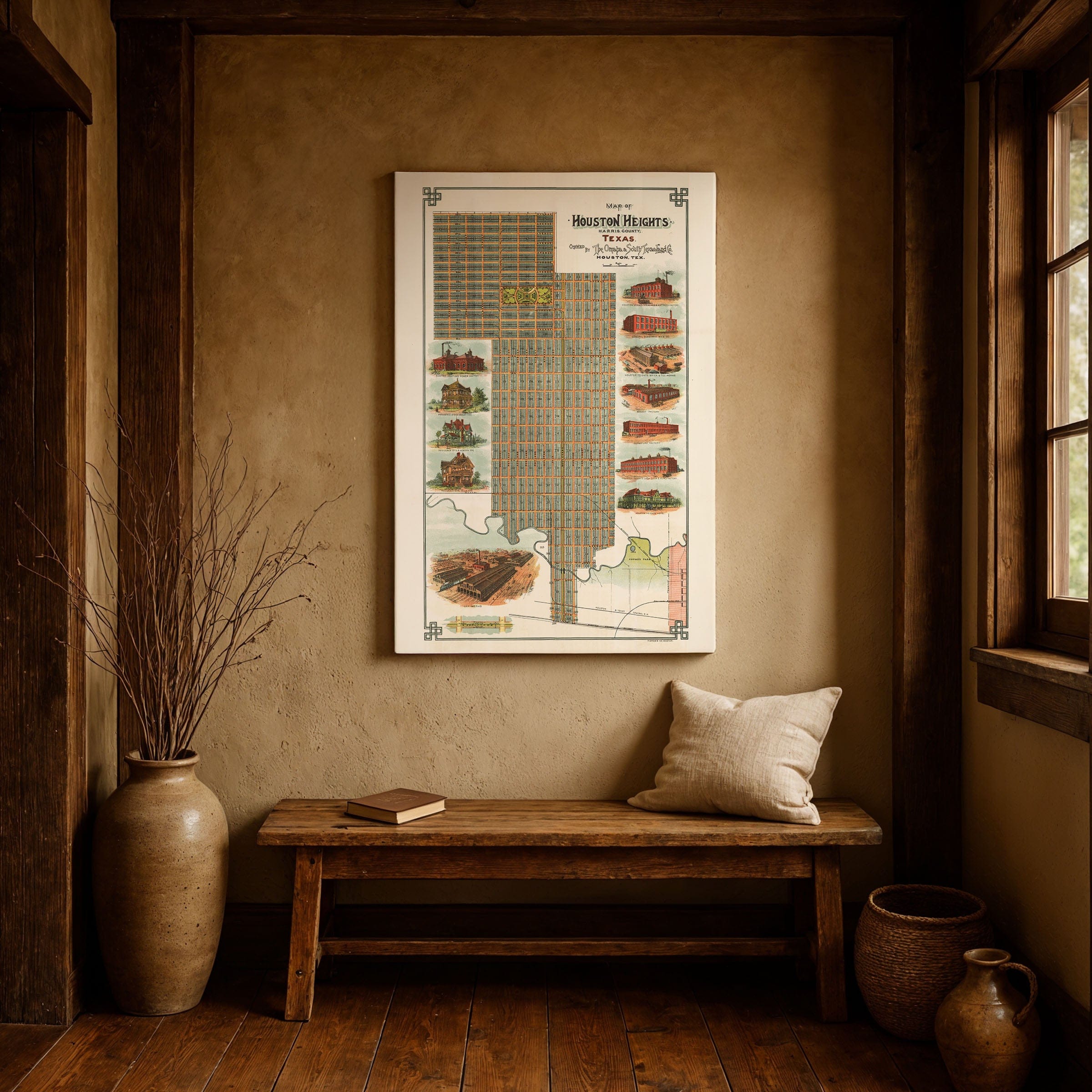 Houston Heights Map - 1896 Historic Map of Houston Heights, Texas - Archive Prints