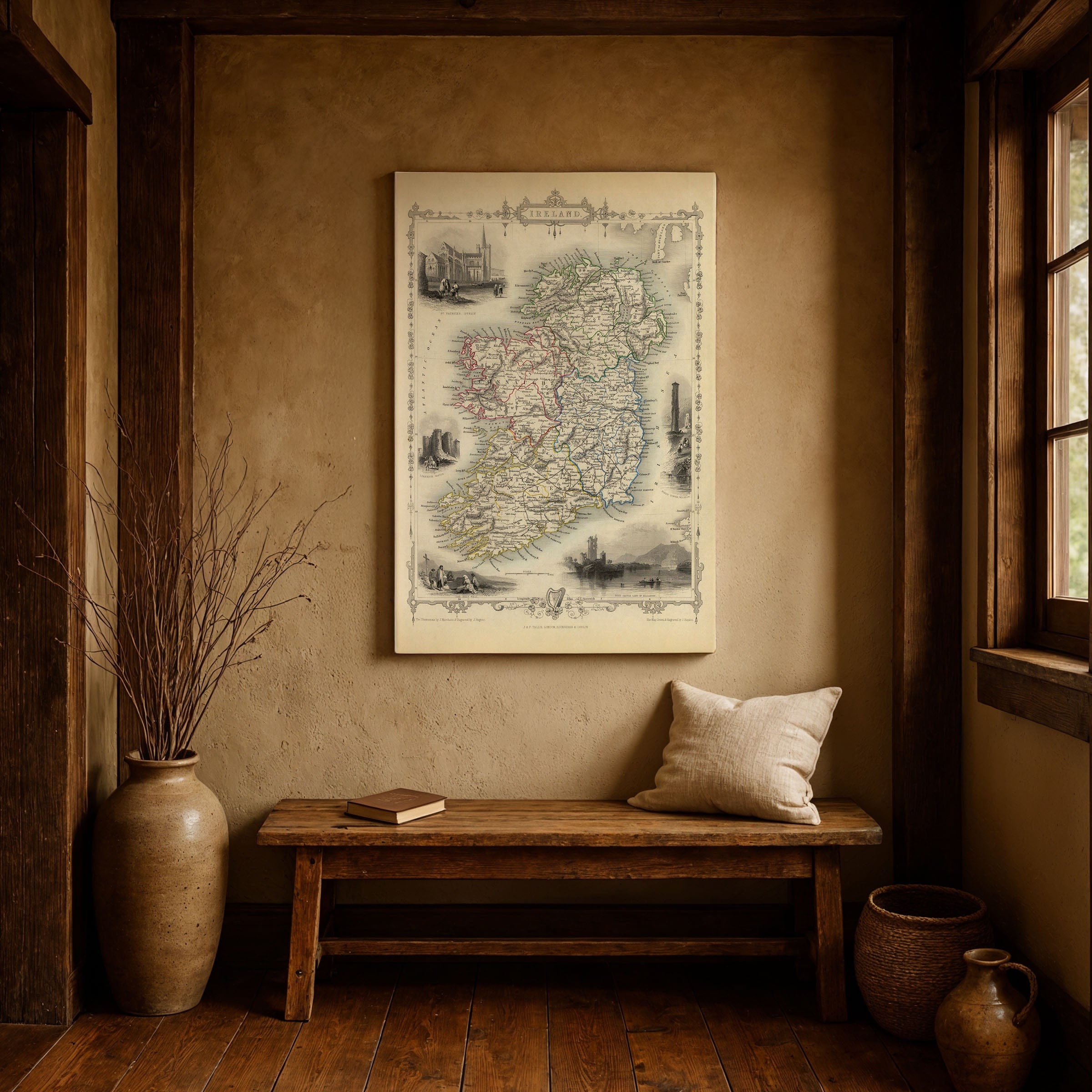 Vintage Ireland Map c. 1840s - J. & F. Tallis Illustrated - Archive Prints
