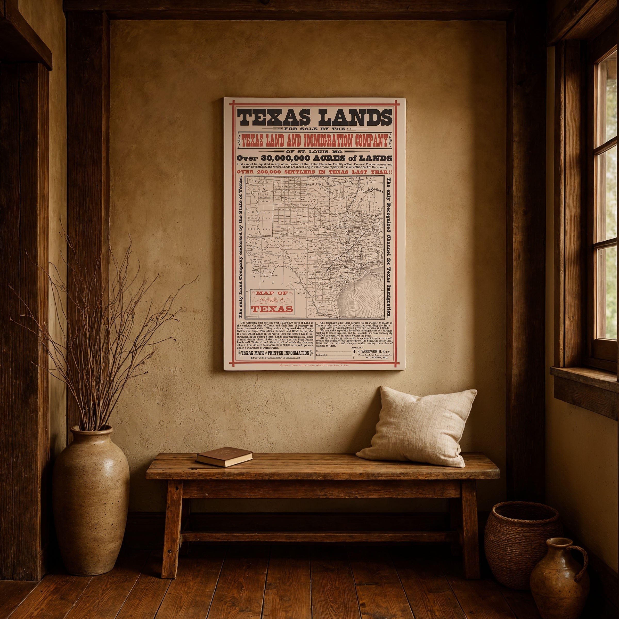 Texas Lands for Sale by the Texas Land and Immigration Co. c. 1890 - Archive Prints