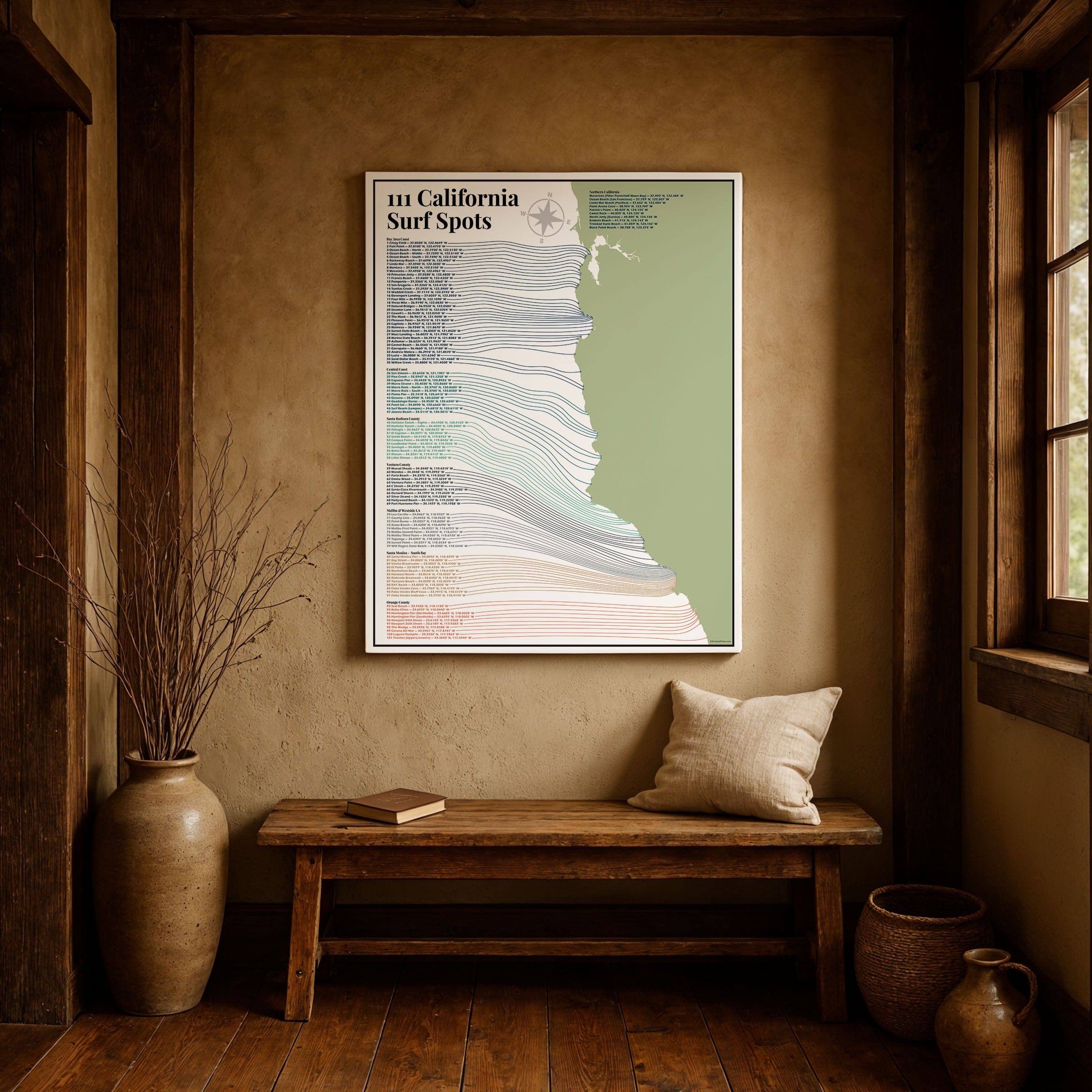 California Surfing Map - 111 Surf Spots Guide