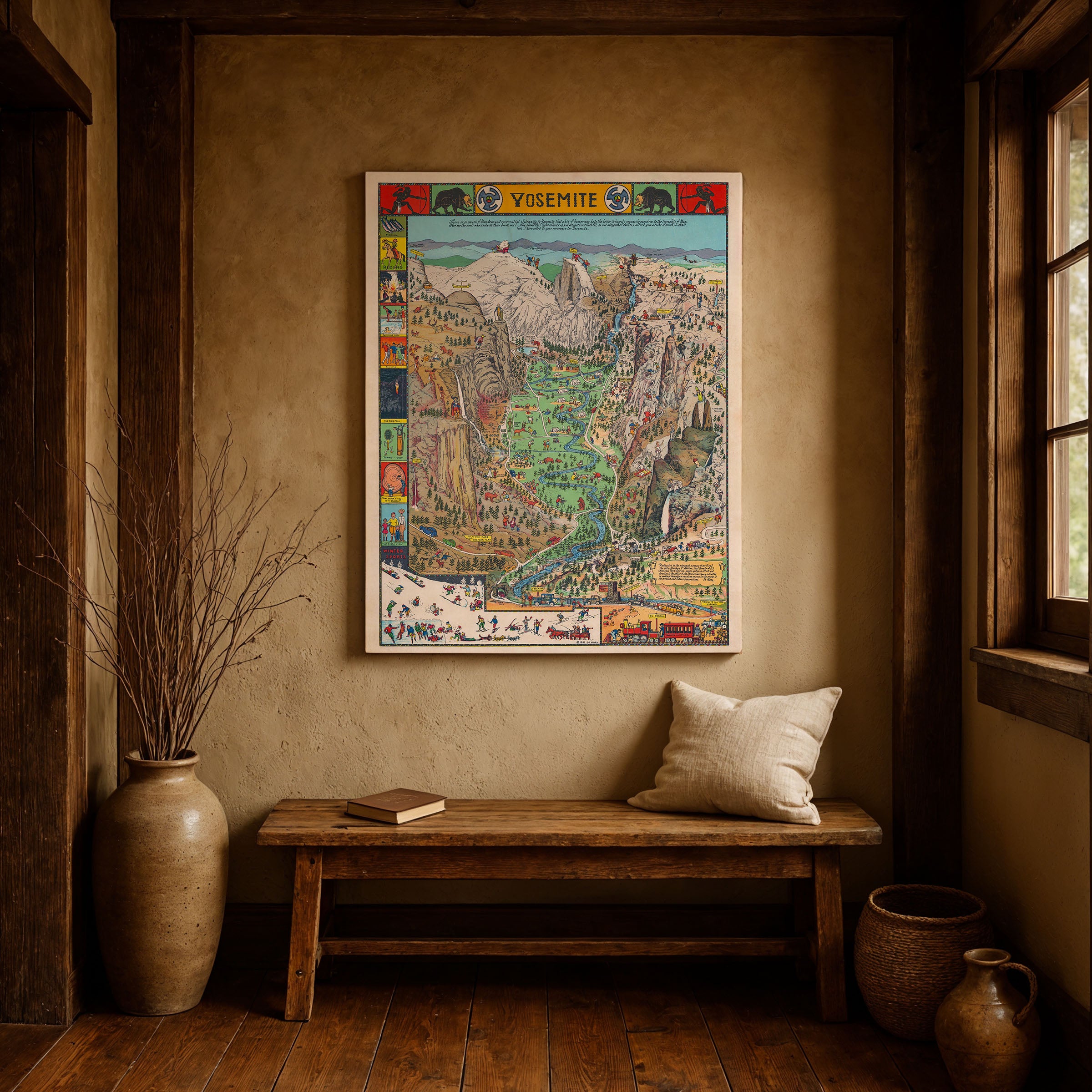 Yosemite National Park Map 1931 - Vintage Jo Mora Pictorial Illustrated Map