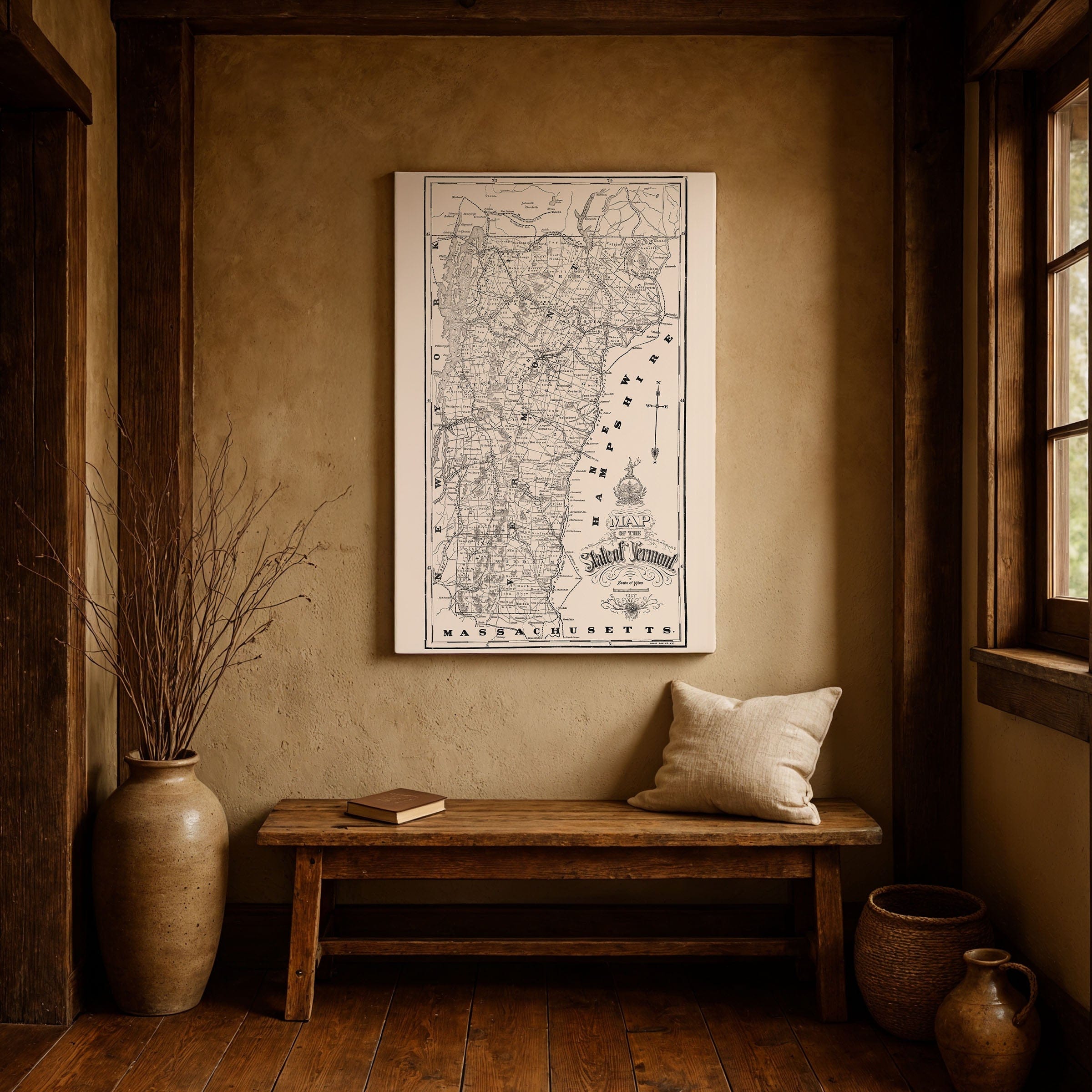 Vintage State of Vermont Map 1890 - Photo Engraving Co. - Archive Prints