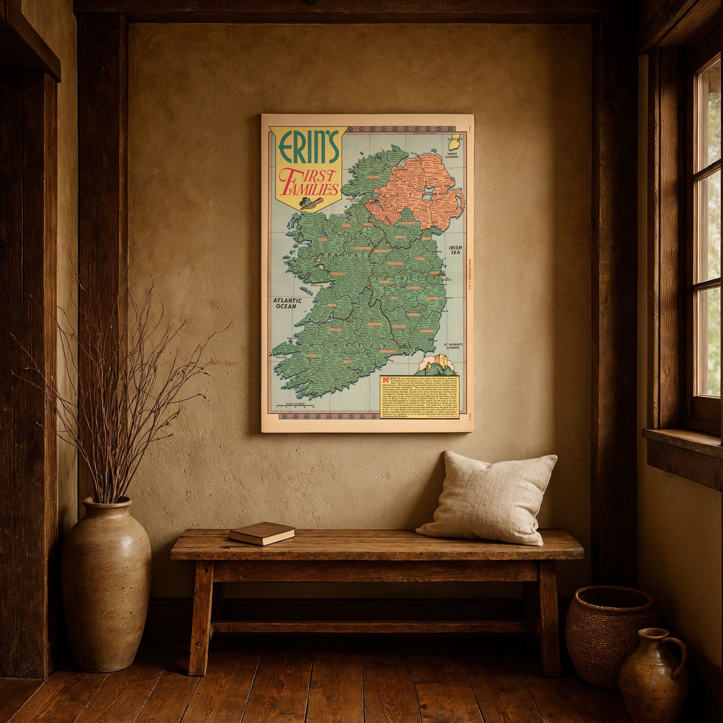 Erin's First Families The Story of Ireland's Lineage Map 1946 - Archive Prints