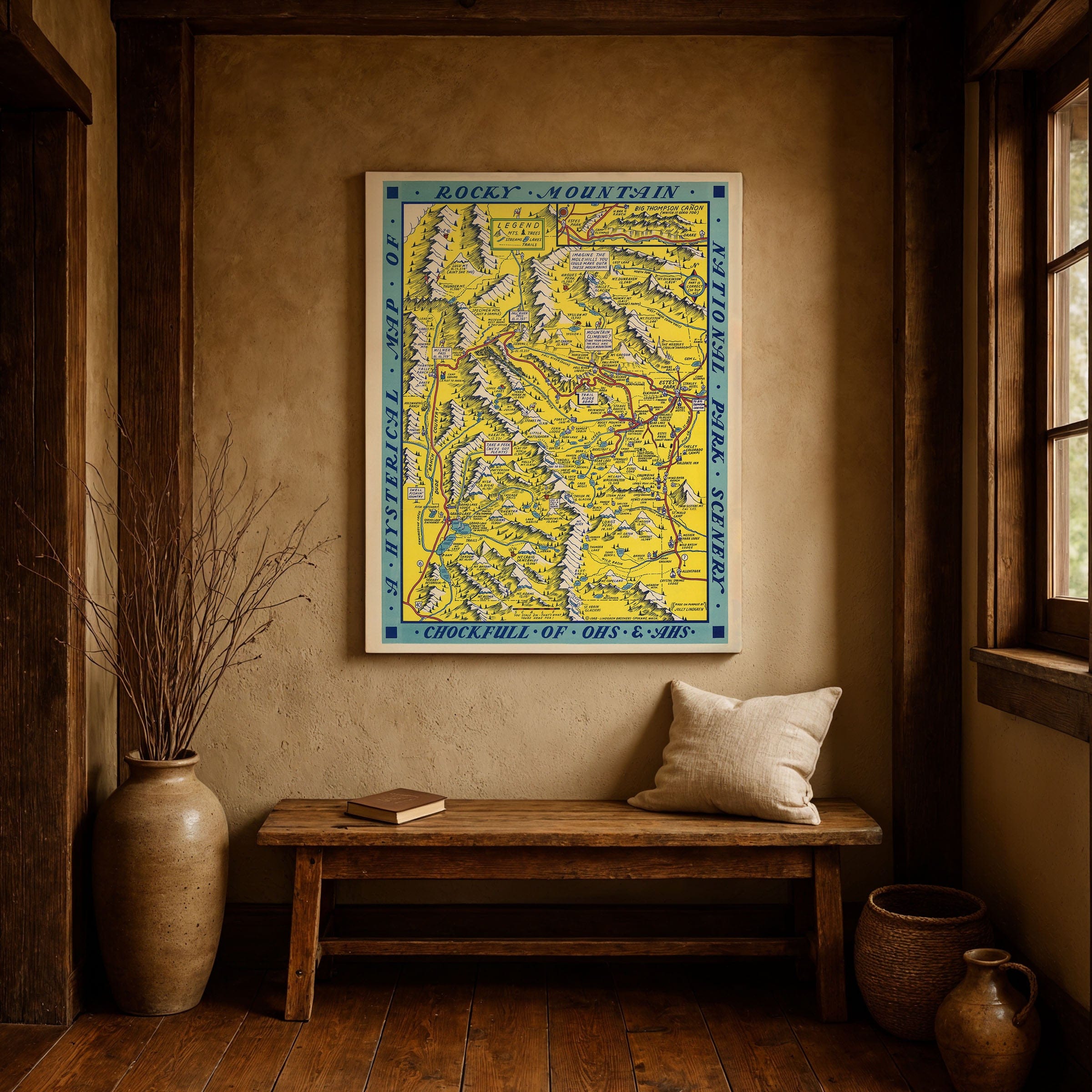 Hysterical Map of Rocky Mountain National Park 1948 - Jolly Lindgren Pictorial Map - Archive Prints