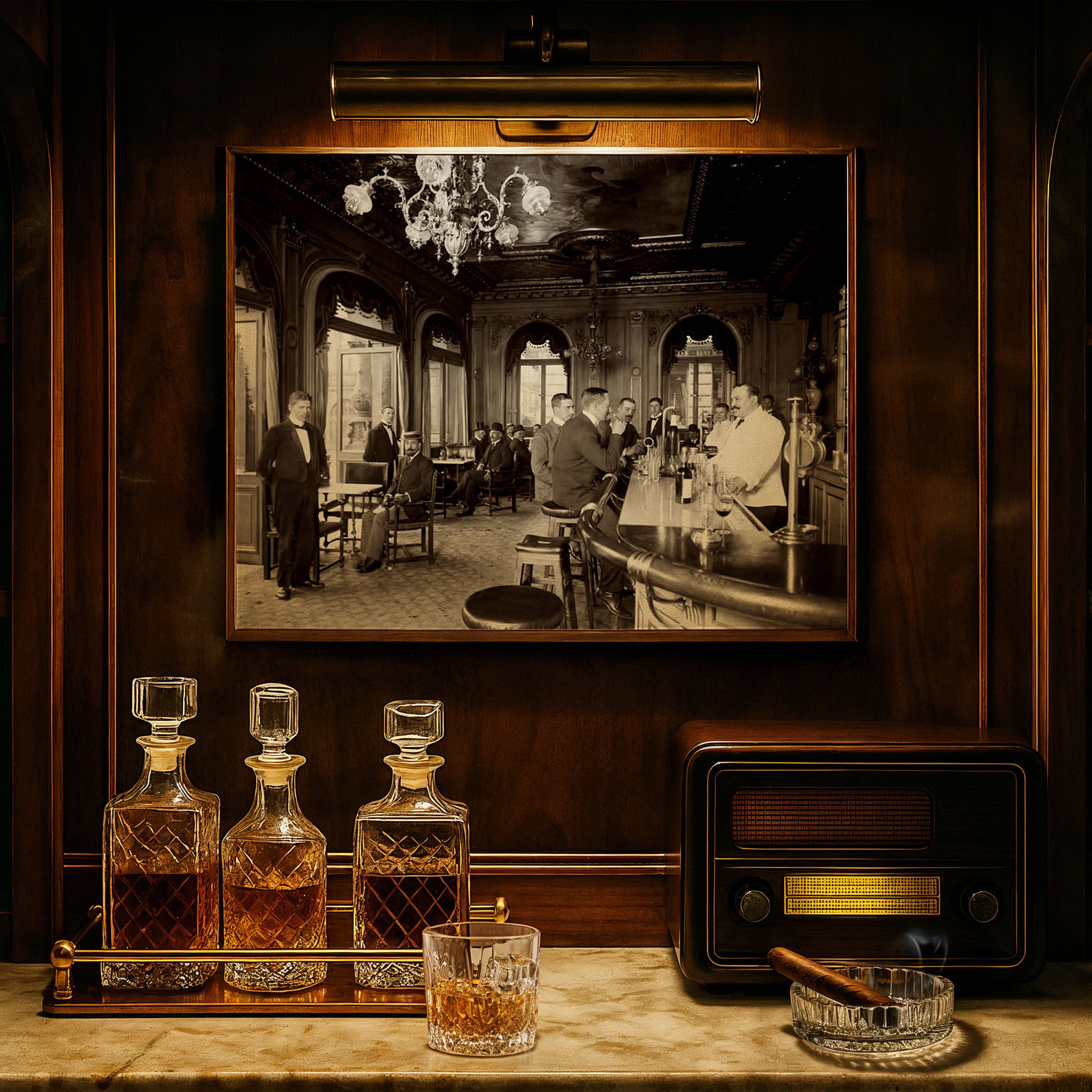 Elegant Edwardian Hotel Bar Scene - Historic Gentleman's Club Photograph