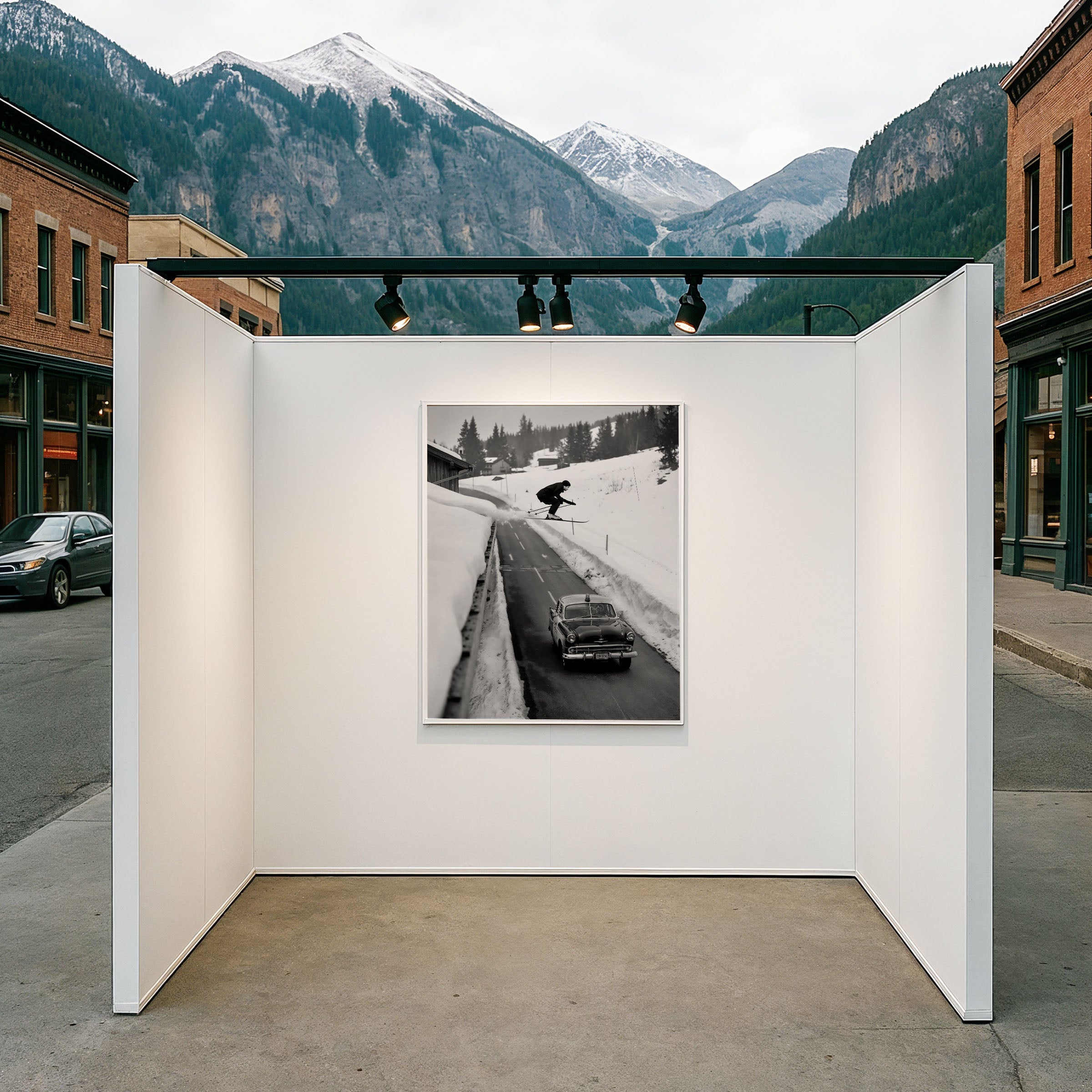 Vintage Ski Jump Over Car Photograph - Daredevil Winter Stunt