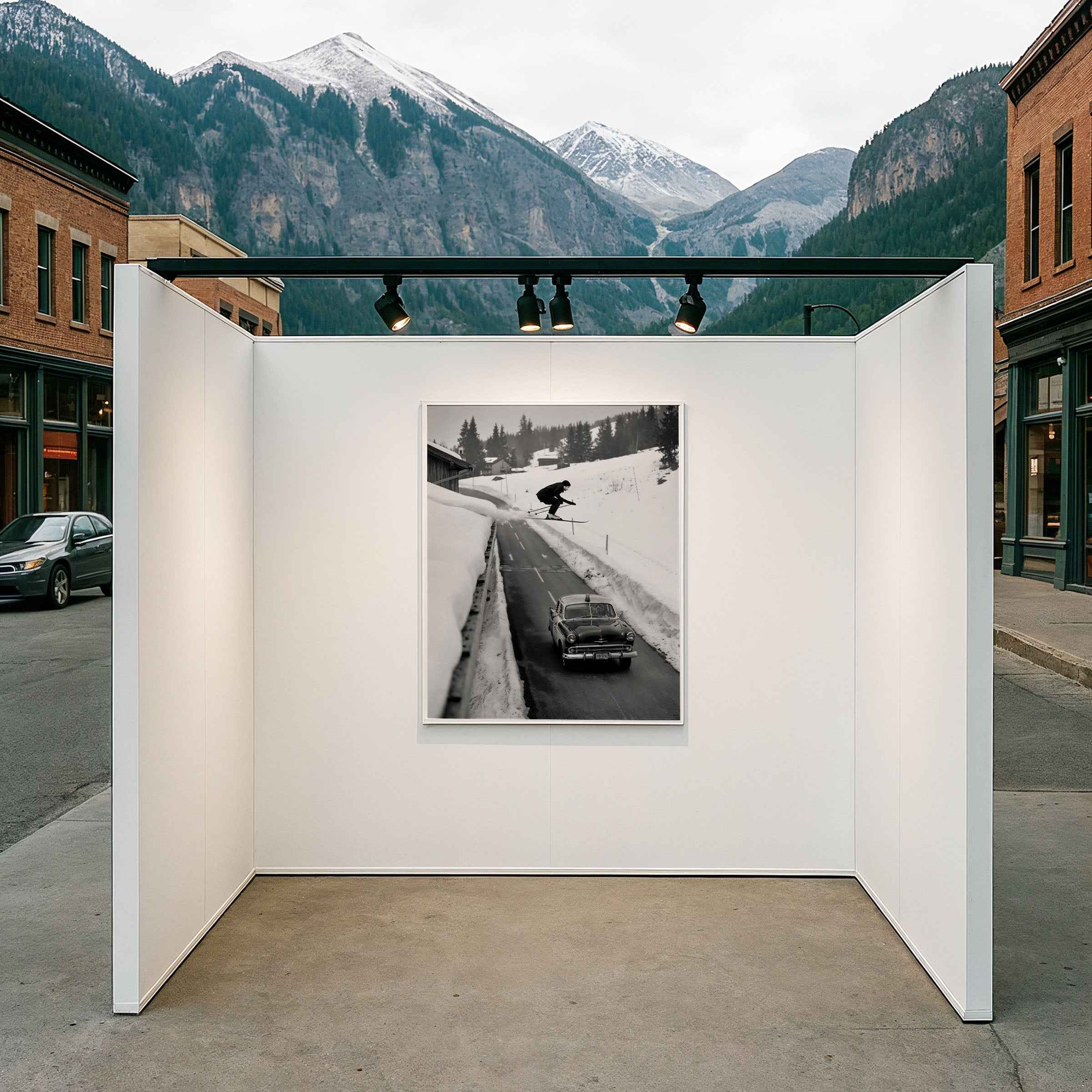 Vintage Ski Jump Photograph Over Car - Daredevil Winter Stunt