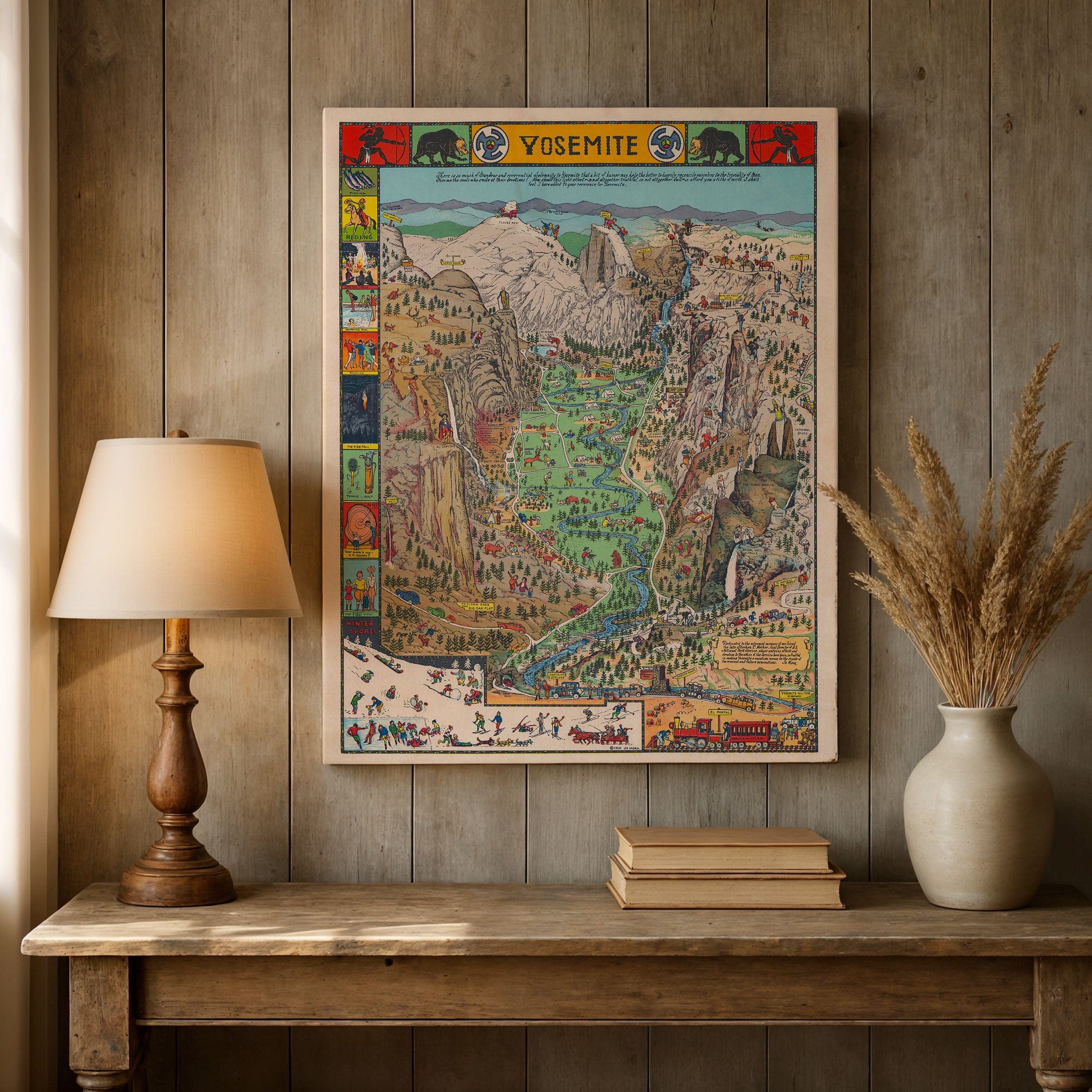 Yosemite National Park Vintage Map 1931 - Jo Mora Pictorial Illustrated Map - Archive Prints
