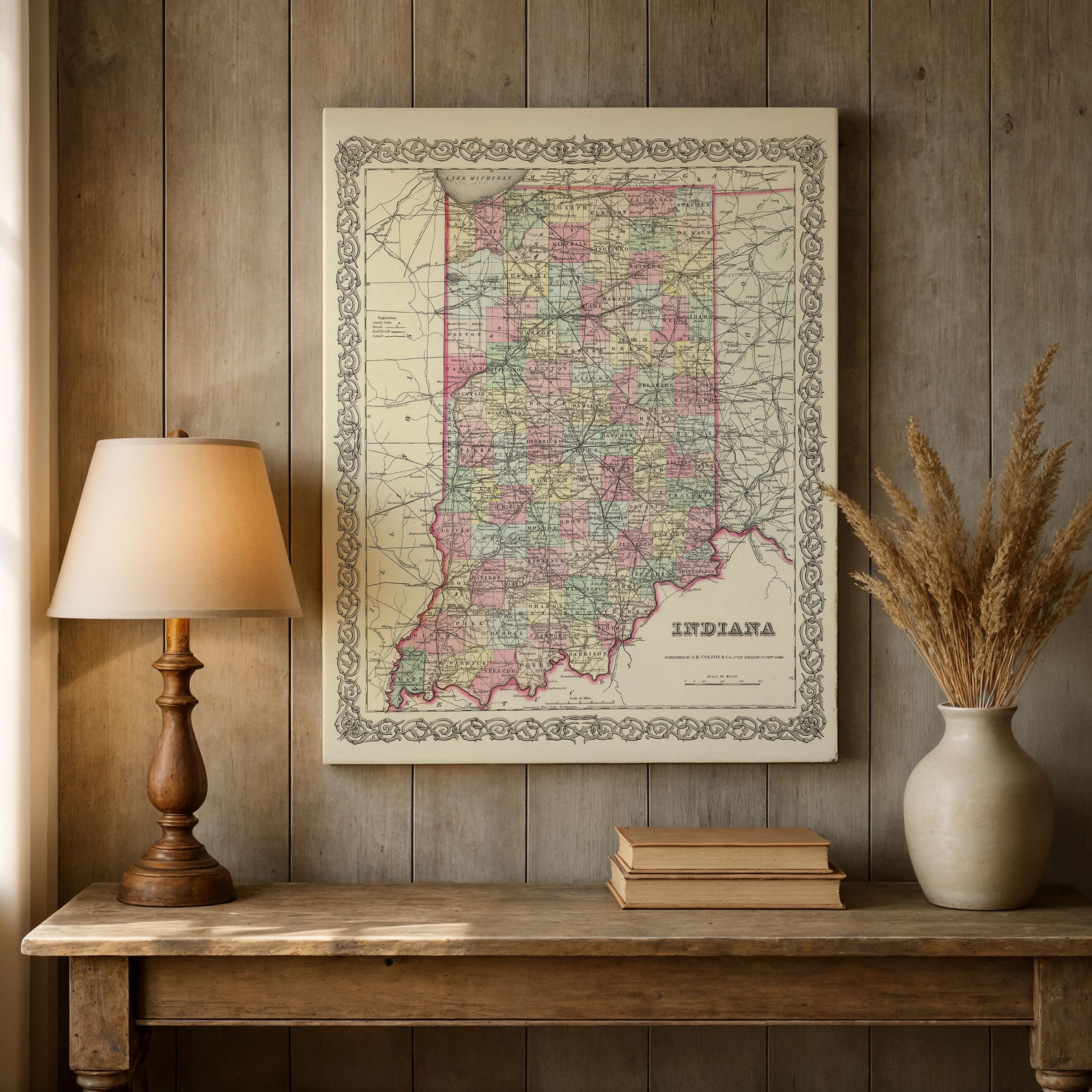 1856 Indiana Map — Vintage State Map by Colton (Restored)