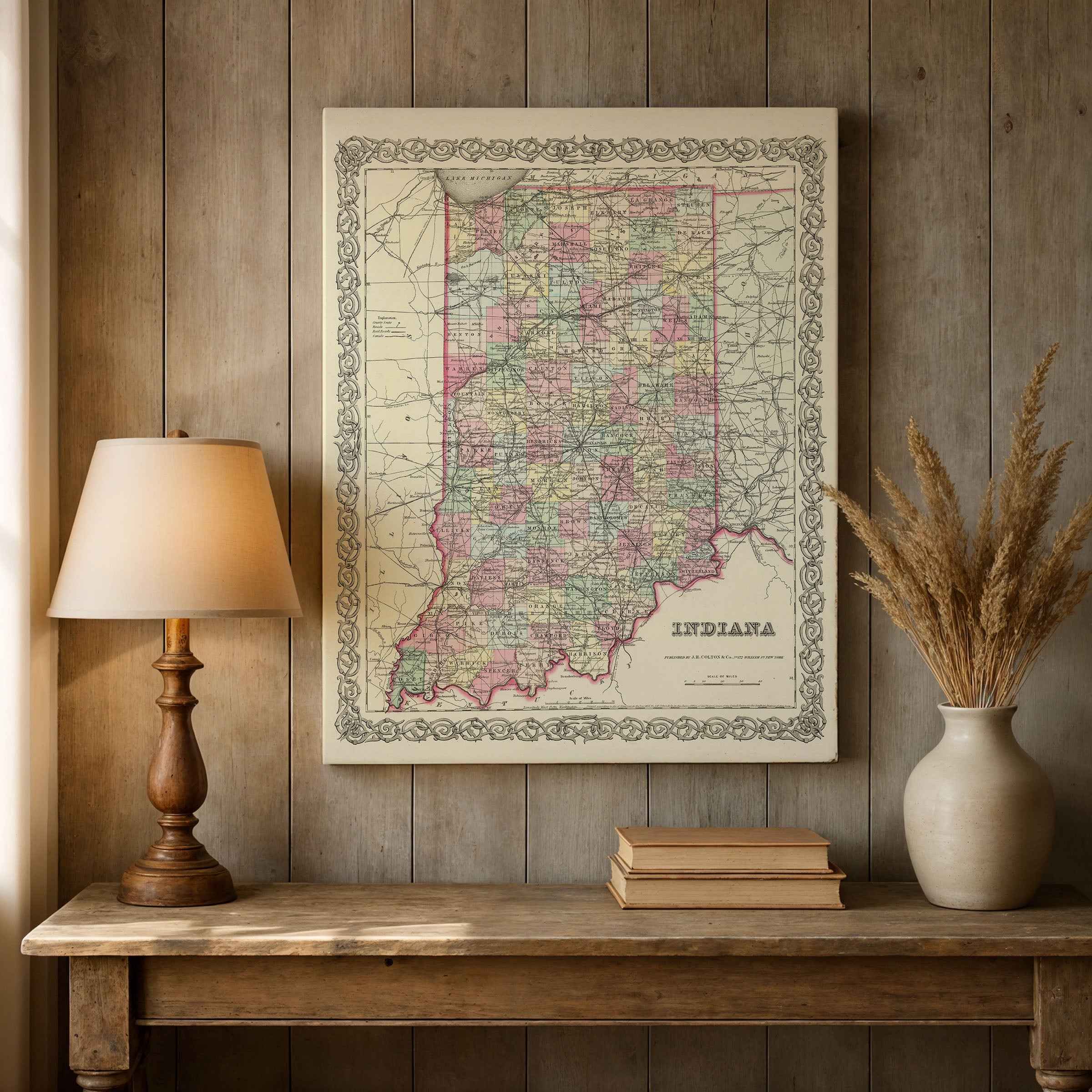 1856 Indiana Map - Vintage State Map by Colton (Restored) for Collectors