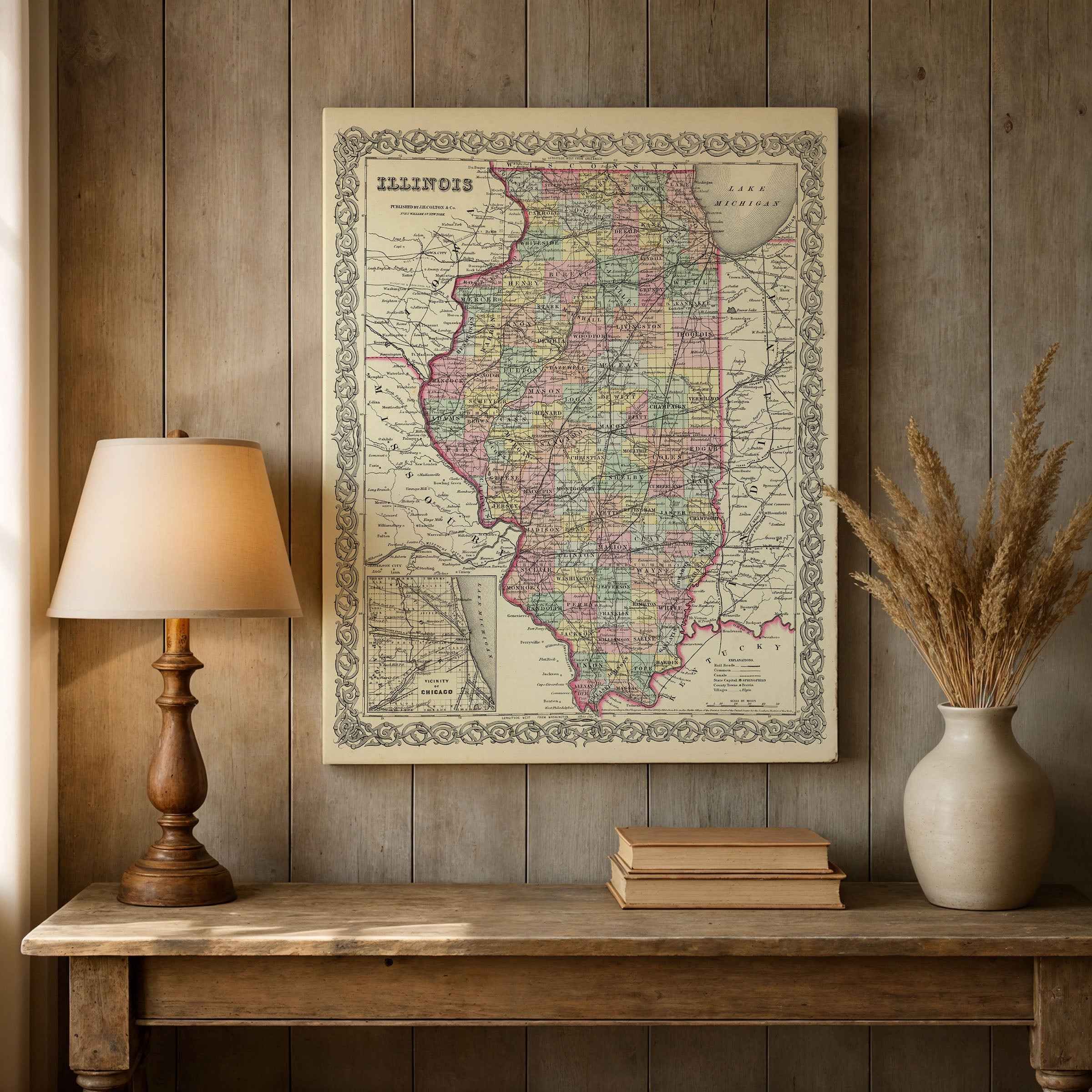 1855 Illinois Map - Vintage Colton State Map for Collectors