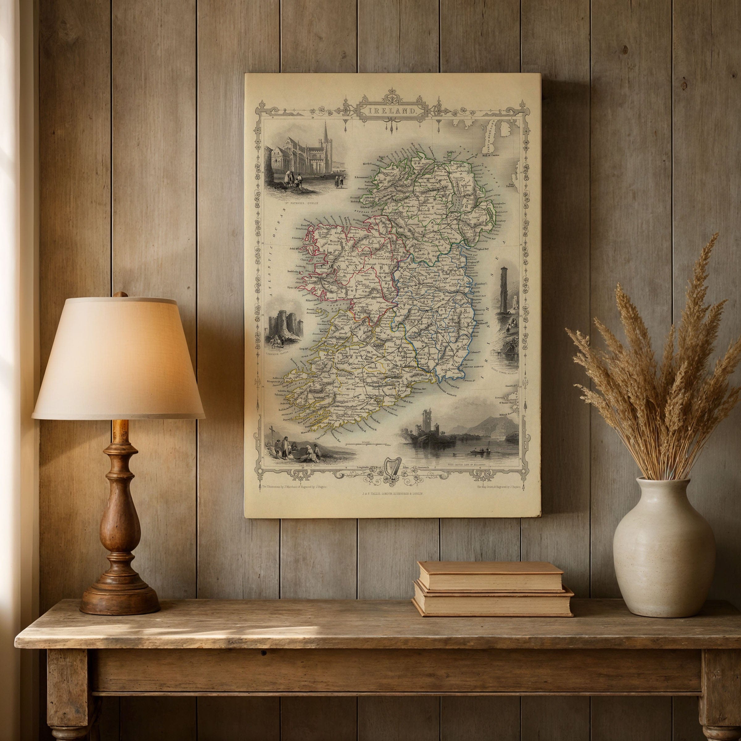 Vintage Ireland Map c. 1840s - J. & F. Tallis Illustrated - Archive Prints