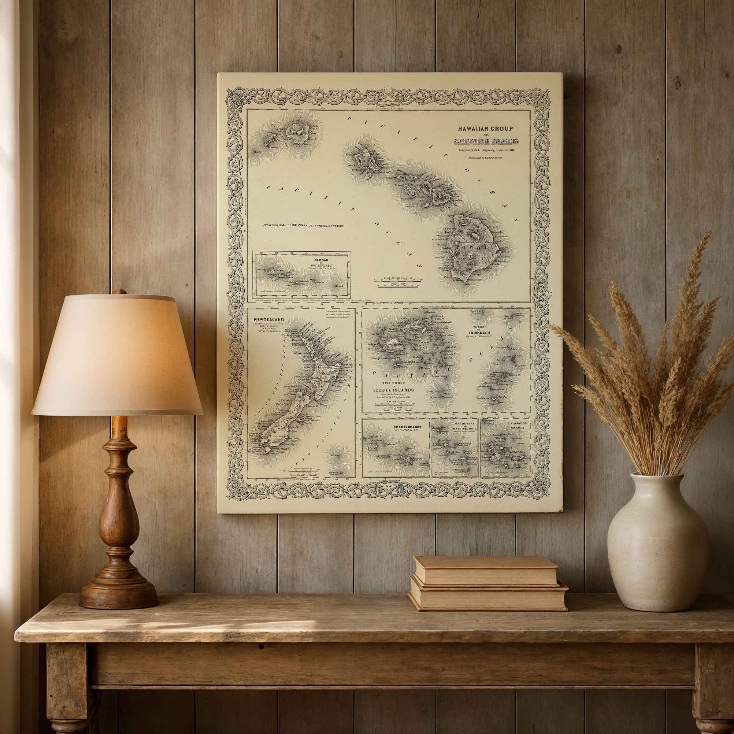 1856 Vintage Hawaii Map - Restored Hawaii Map of Sandwich Islands & Pacific Islands