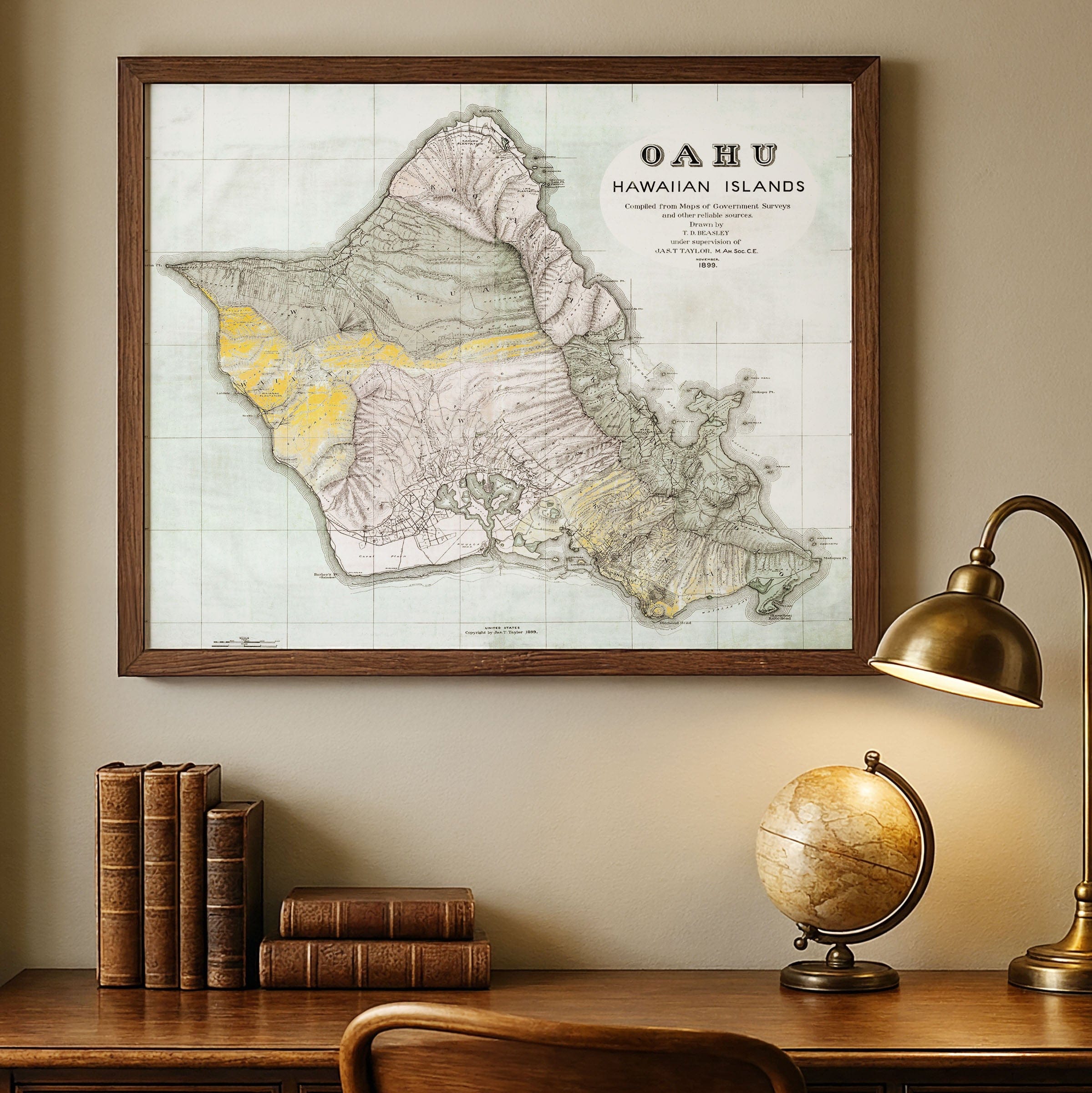 Oahu, Hawaiian Islands Map 1899 - Archive Prints